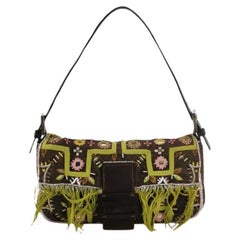 Fendi Baguette Vintage Brown Canvas with embroidery sequins mirrors and tassels