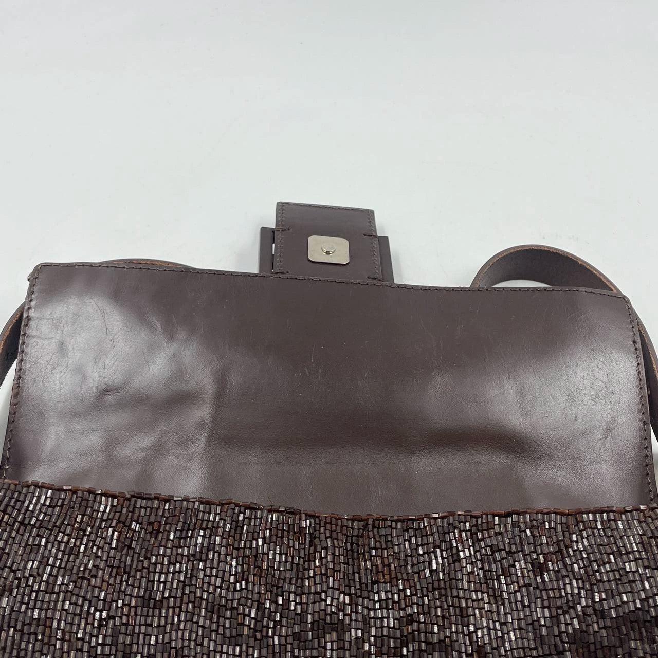 Fendi Baguette Vintage Chocolate Brown Glitter Beads 6