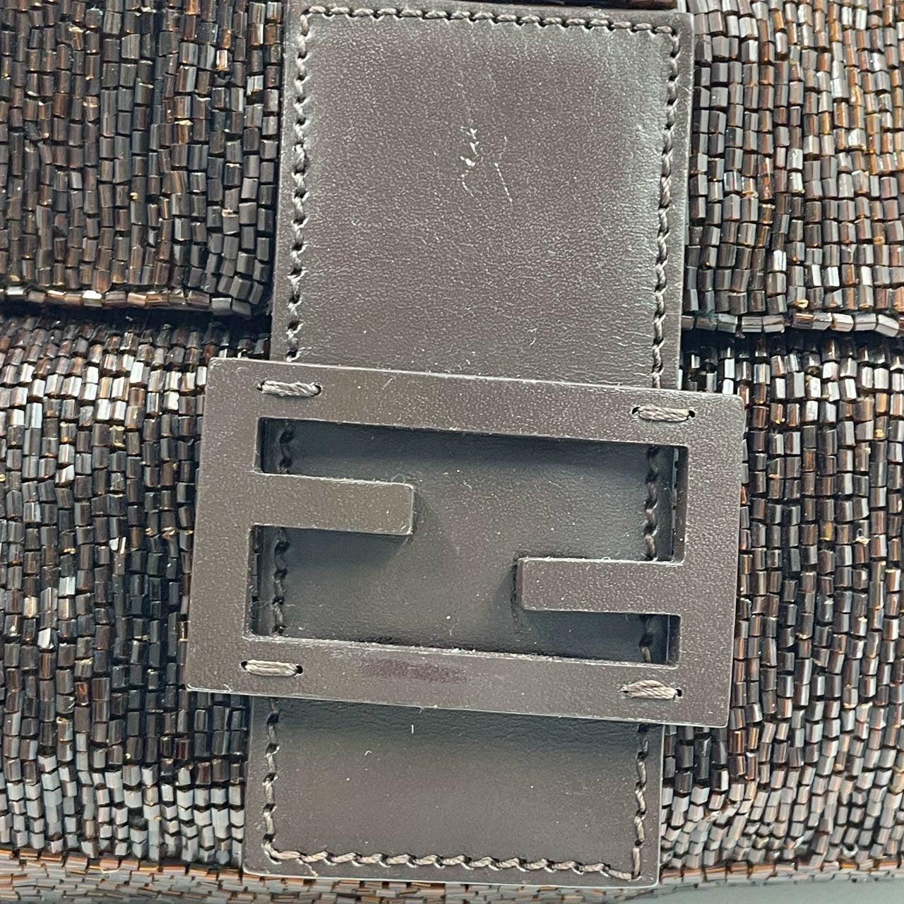 Fendi Baguette Vintage Chocolate Brown Glitter Beads 13