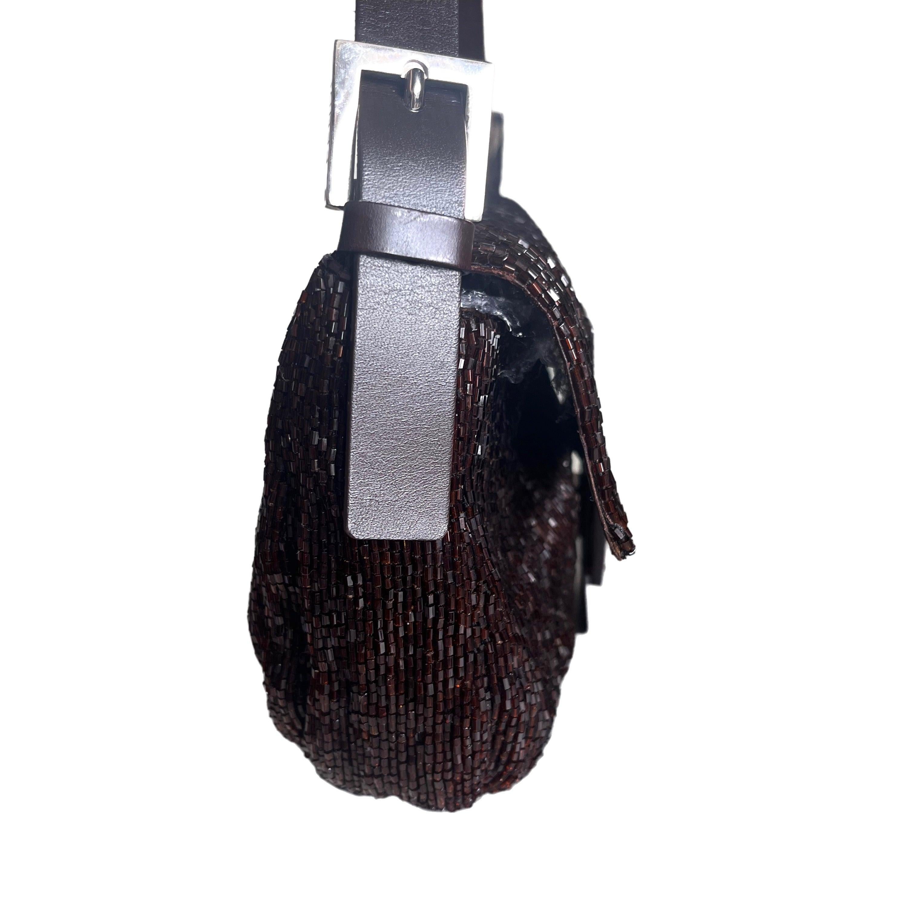 Women's Fendi Baguette Vintage Chocolate Brown Glitter Beads