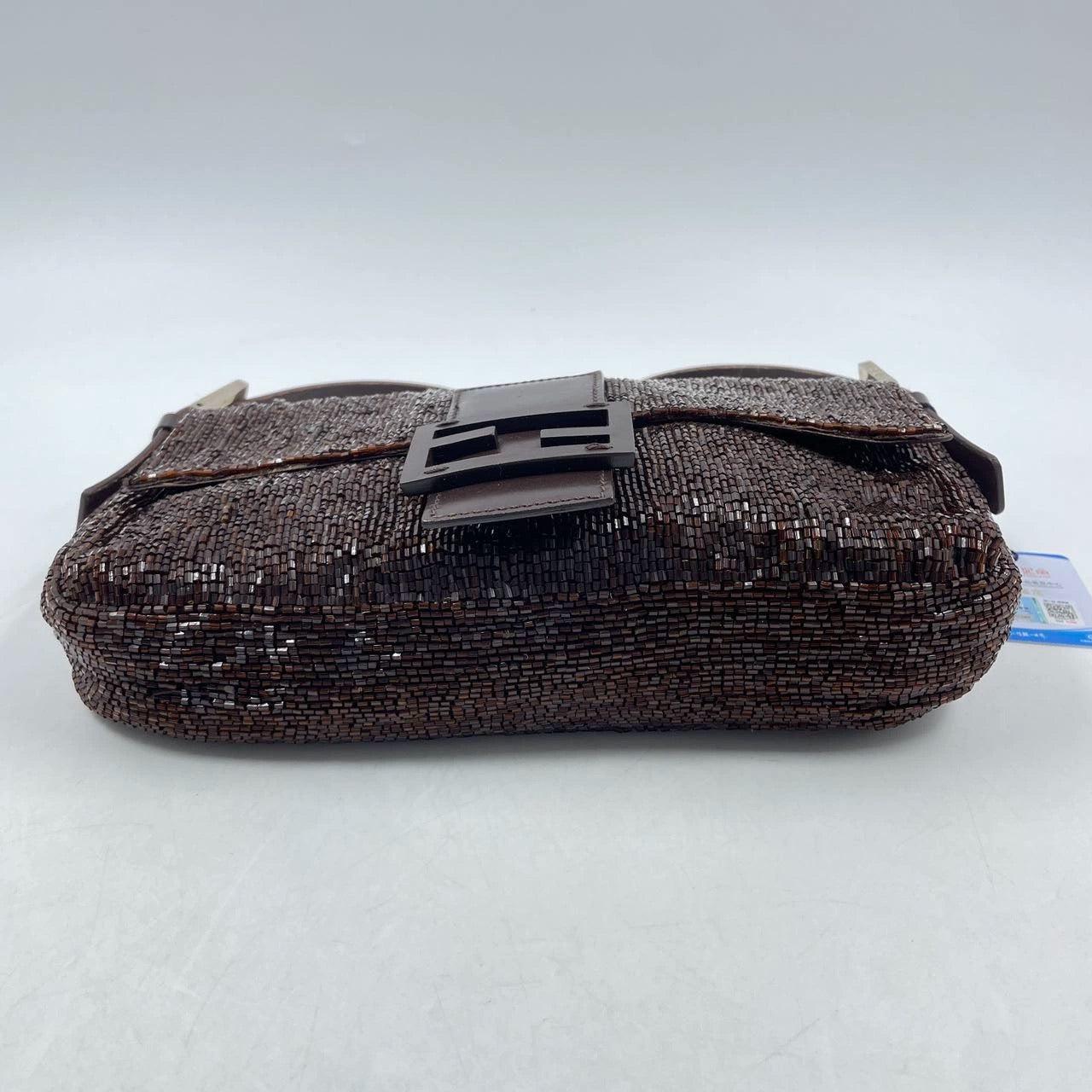 Fendi Baguette Vintage Chocolate Brown Glitter Beads 1