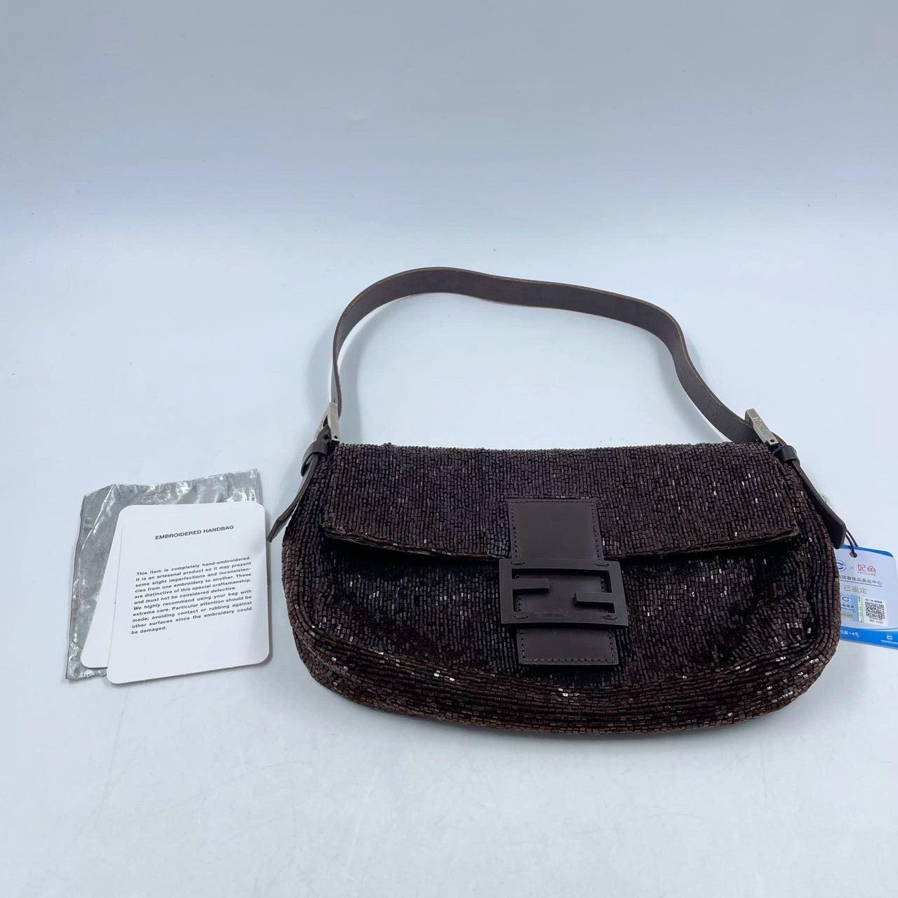 Fendi Baguette Vintage Chocolate Brown Glitter Beads 2