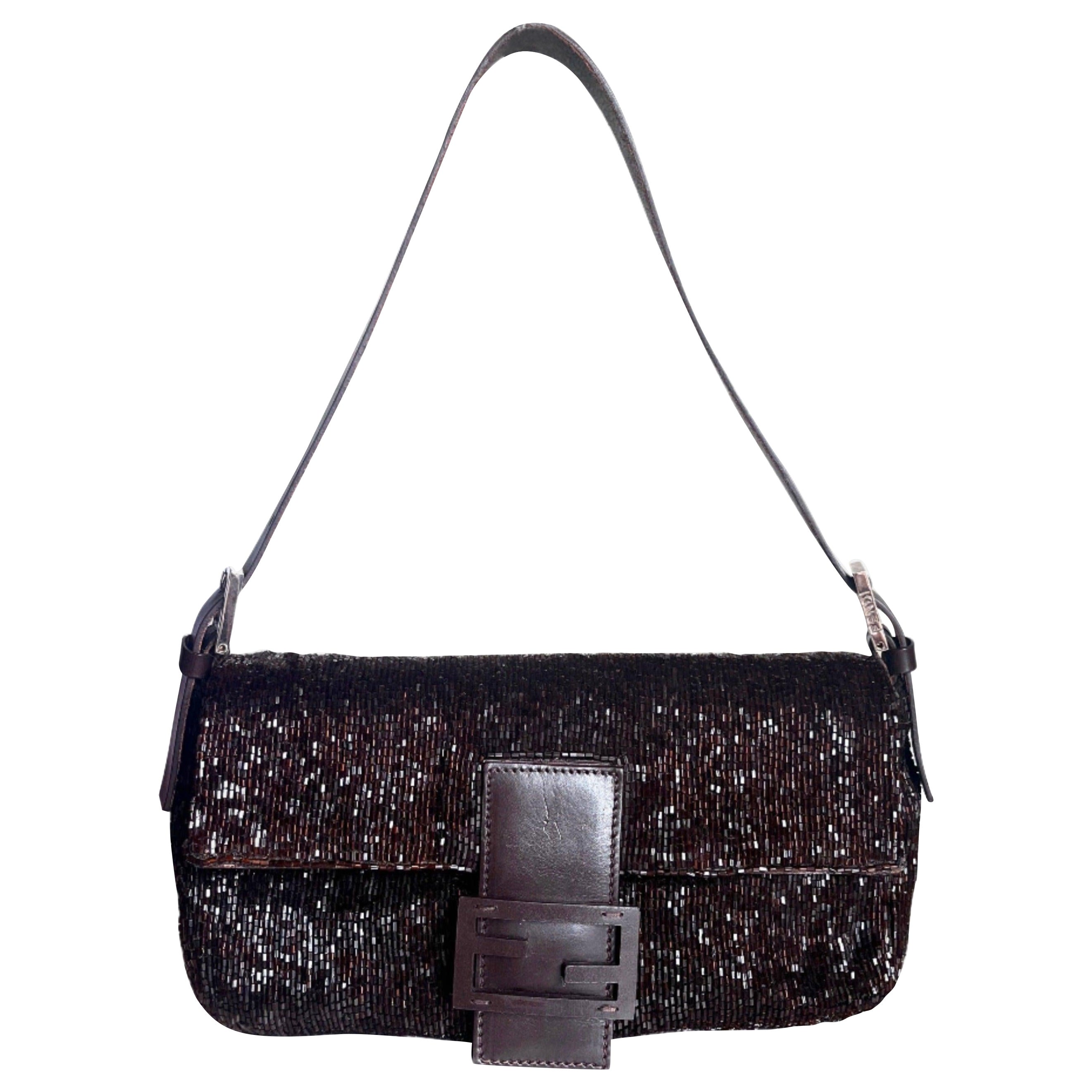 Fendi Baguette Vintage Chocolate Brown Glitter Beads