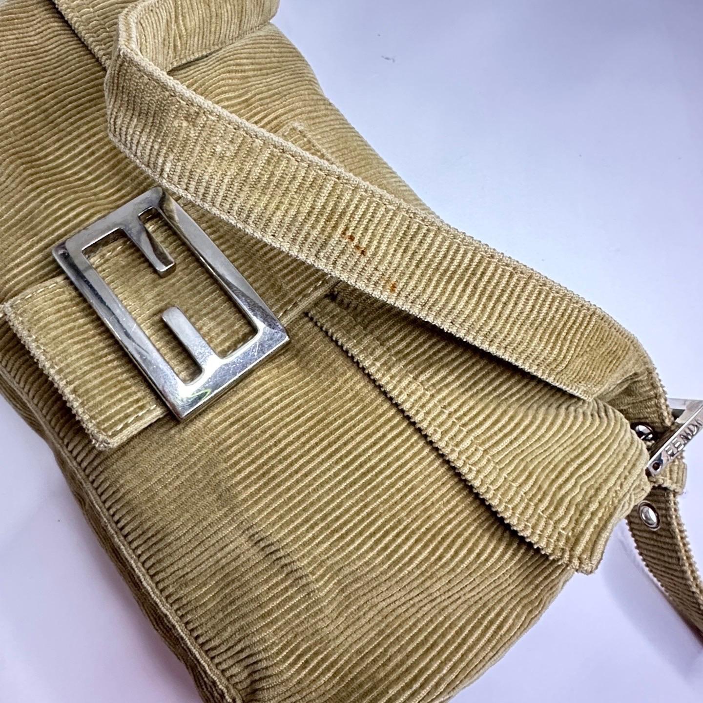FENDI Baguette Vintage Corduroy Beige Brown Shoulder Bag For Sale 15