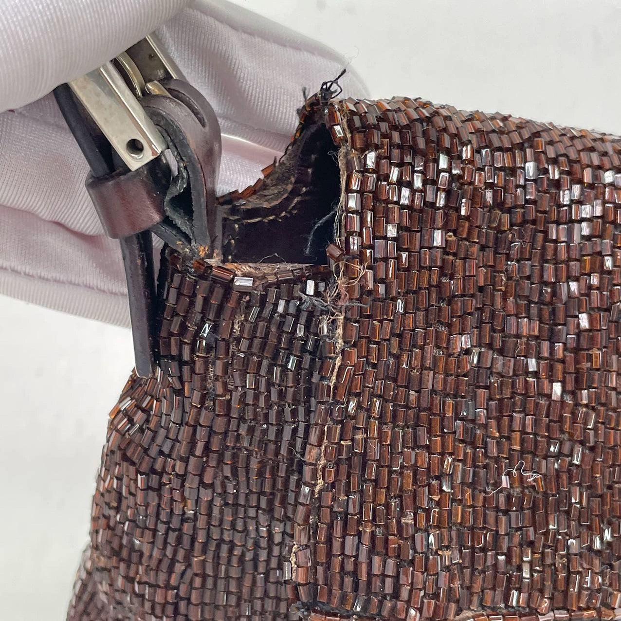 Fendi Baguette Vintage Dark Chocolate Brown Glitter Beads 5