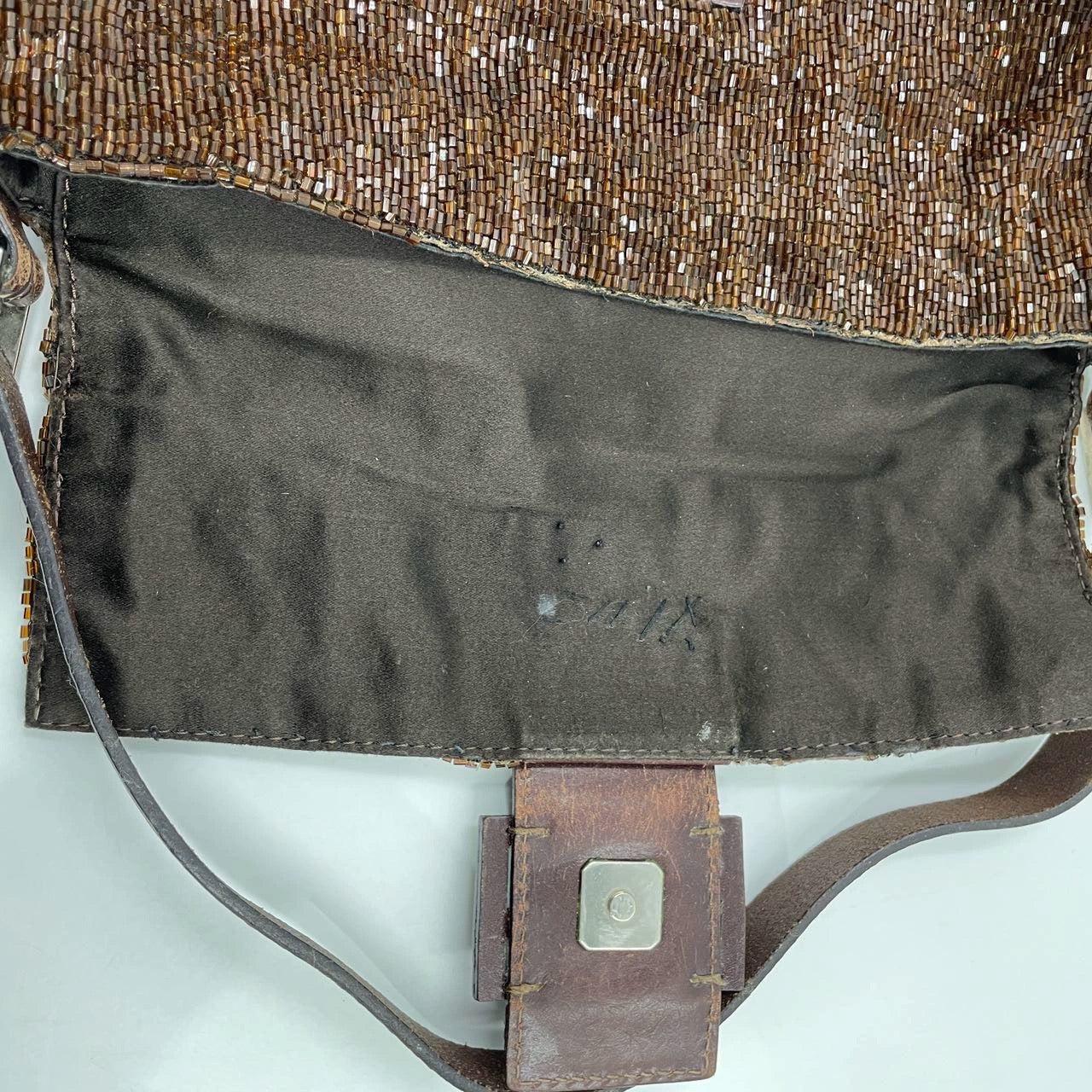 Fendi Baguette Vintage Dark Chocolate Brown Glitter Beads For Sale 6