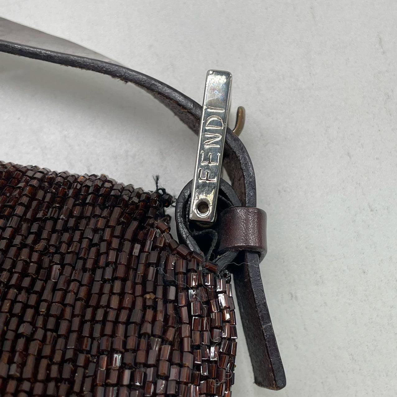 Fendi Baguette Vintage Dark Chocolate Brown Glitter Beads 6