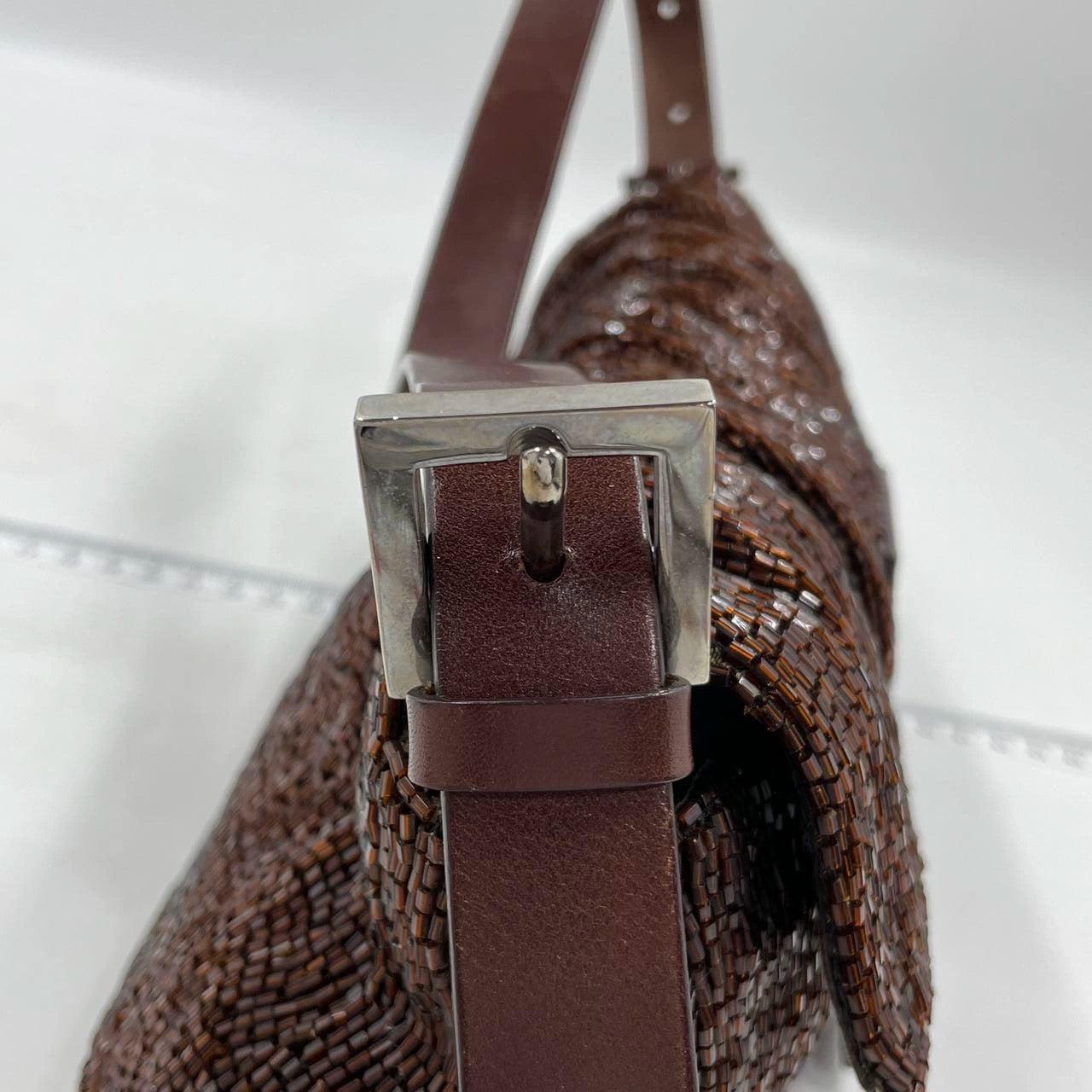 Fendi Baguette Vintage Dark Chocolate Brown Glitter Beads 6