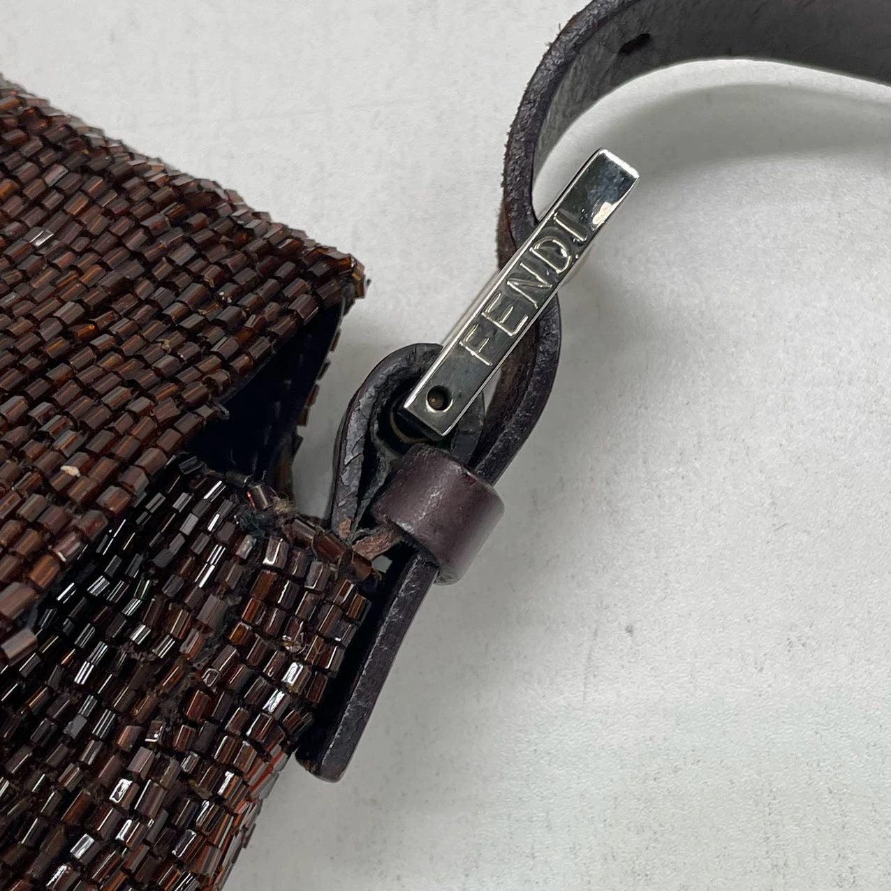 Fendi Baguette Vintage Dark Chocolate Brown Glitter Beads 7