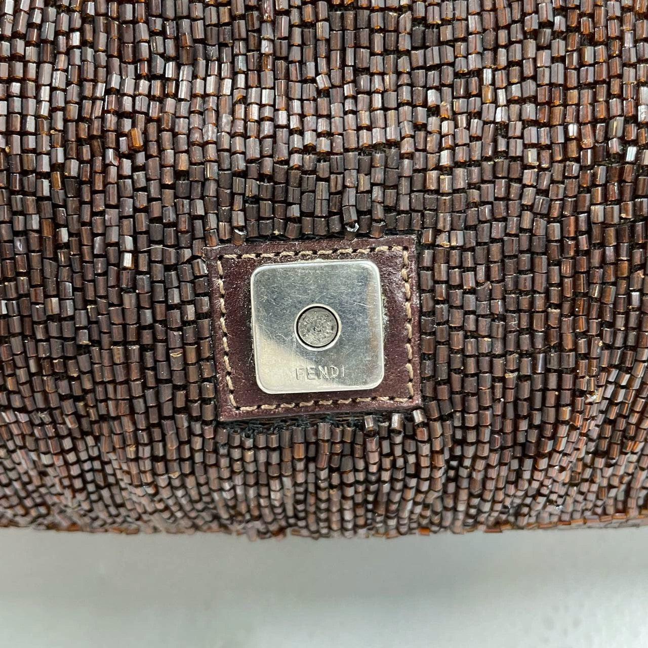 Fendi Baguette Vintage Dark Chocolate Brown Glitter Beads 8