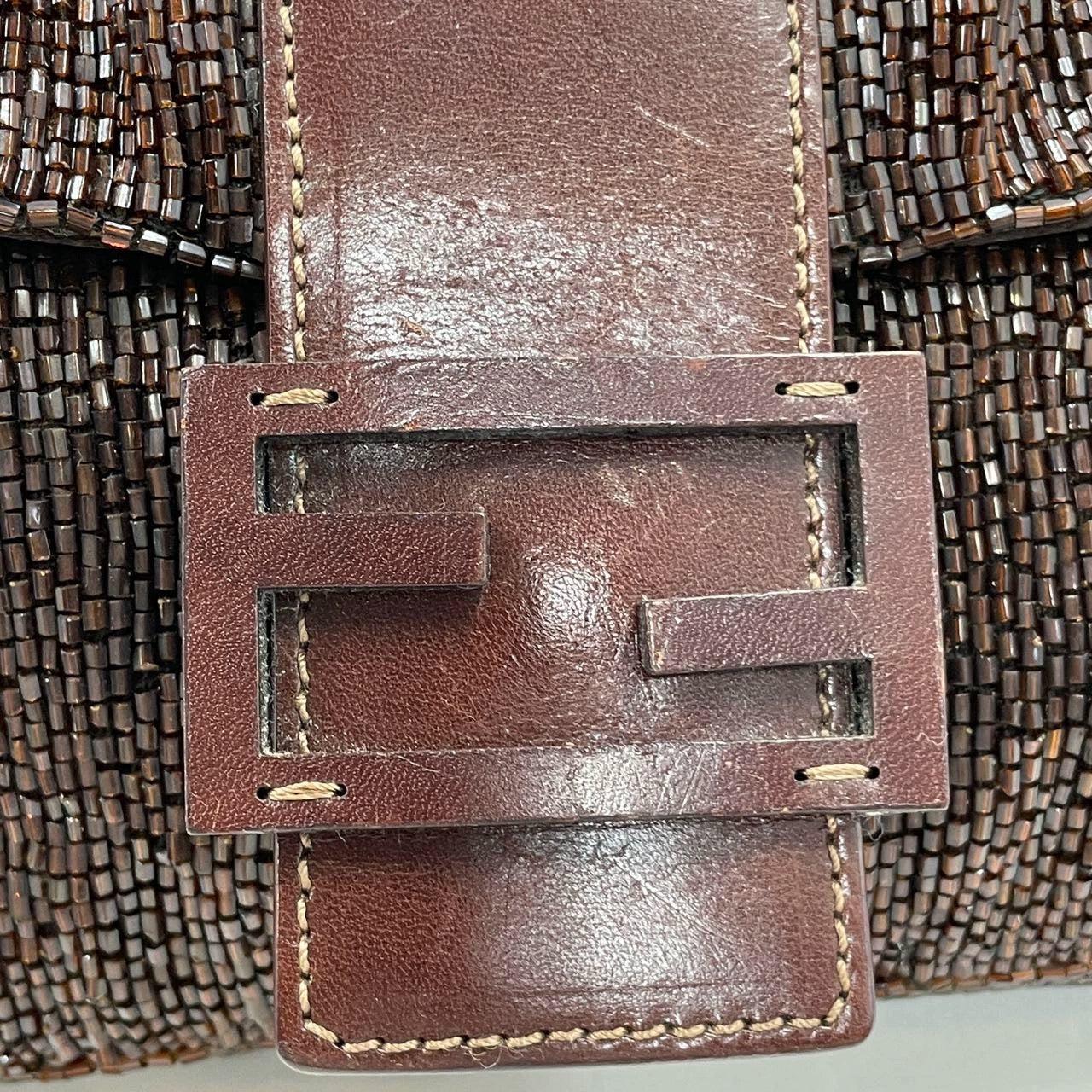 Fendi Baguette Vintage Dark Chocolate Brown Glitter Beads 9
