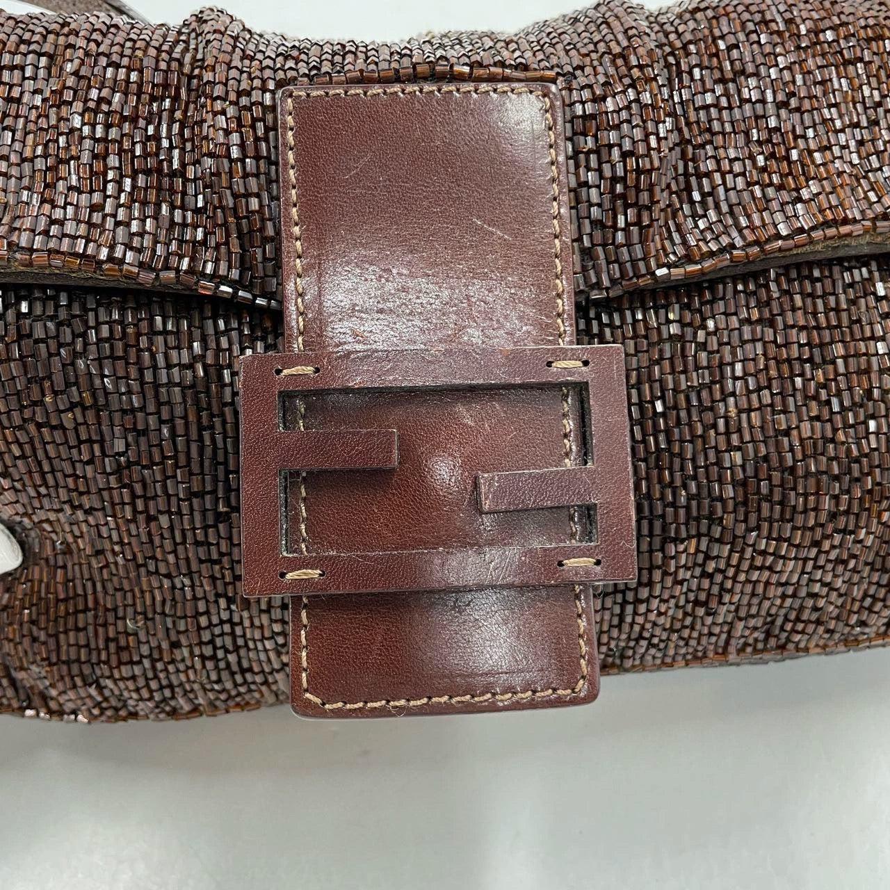 Fendi Baguette Vintage Dark Chocolate Brown Glitter Beads 10