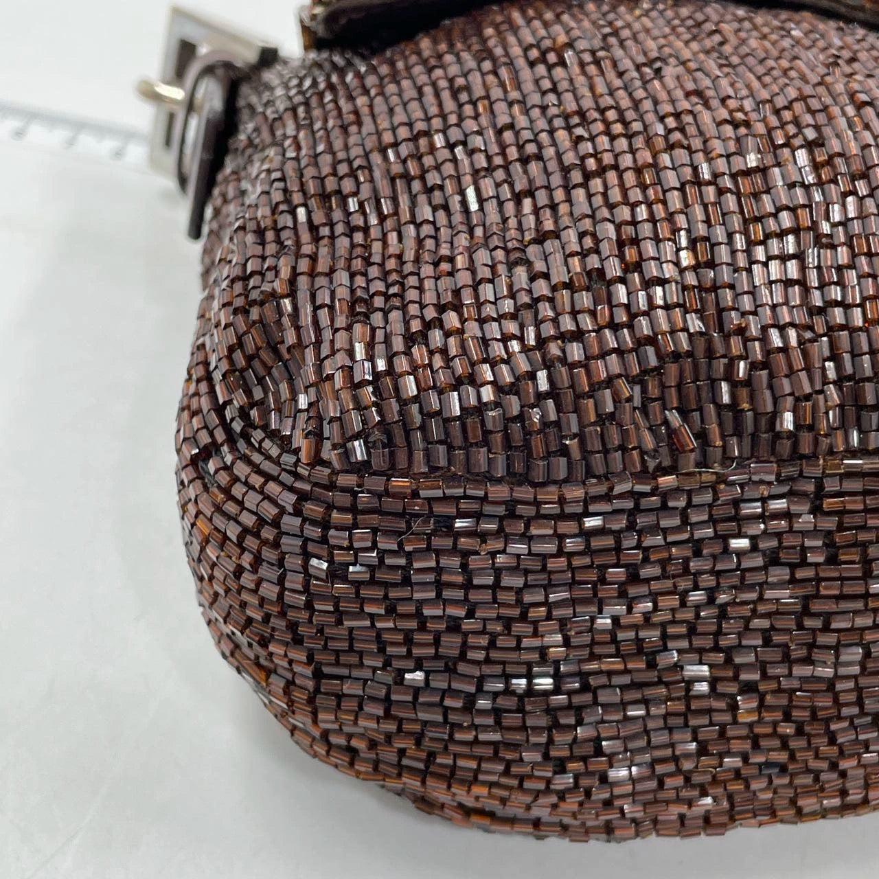 Fendi Baguette Vintage Dark Chocolate Brown Glitter Beads 11