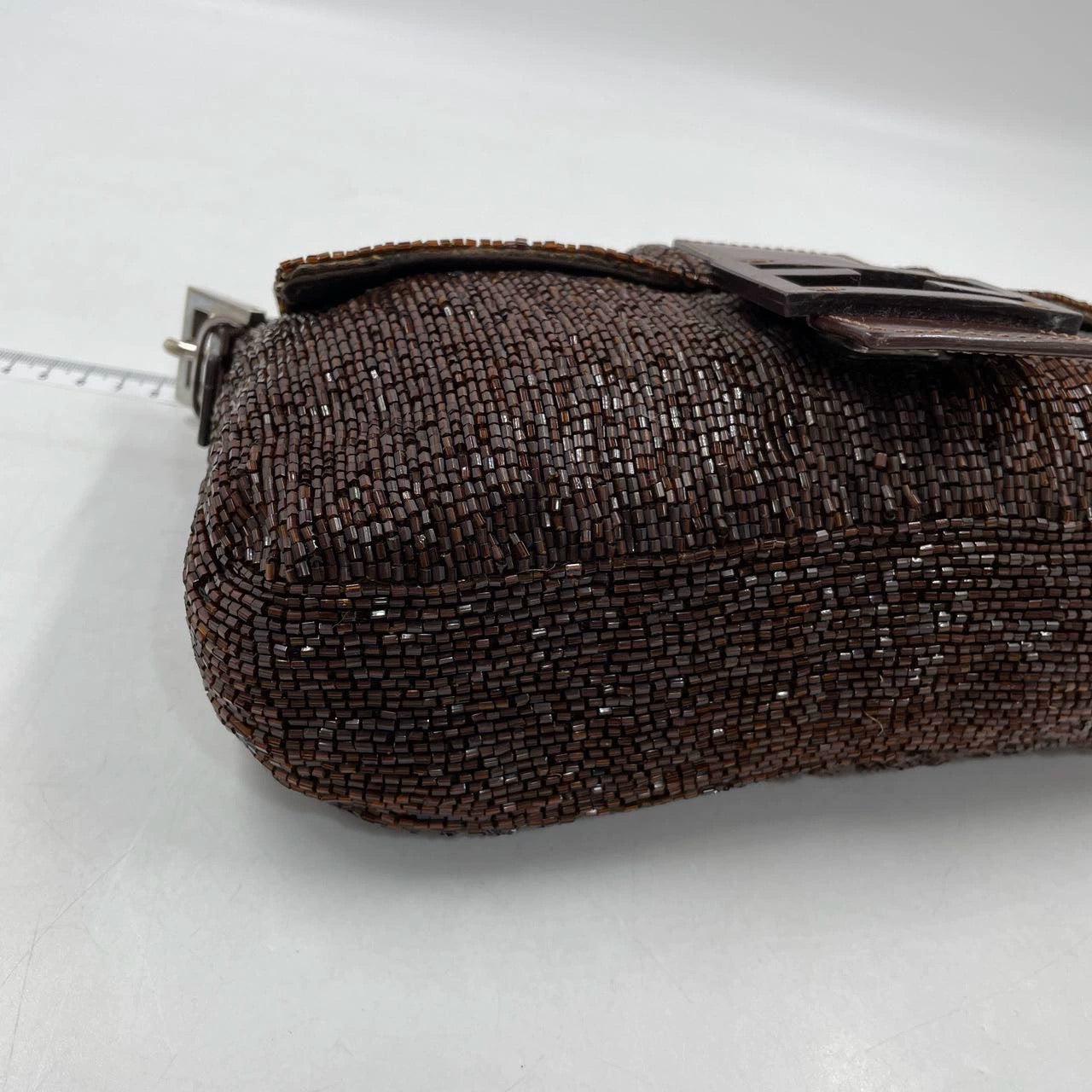 Fendi Baguette Vintage Dark Chocolate Brown Glitter Beads 12