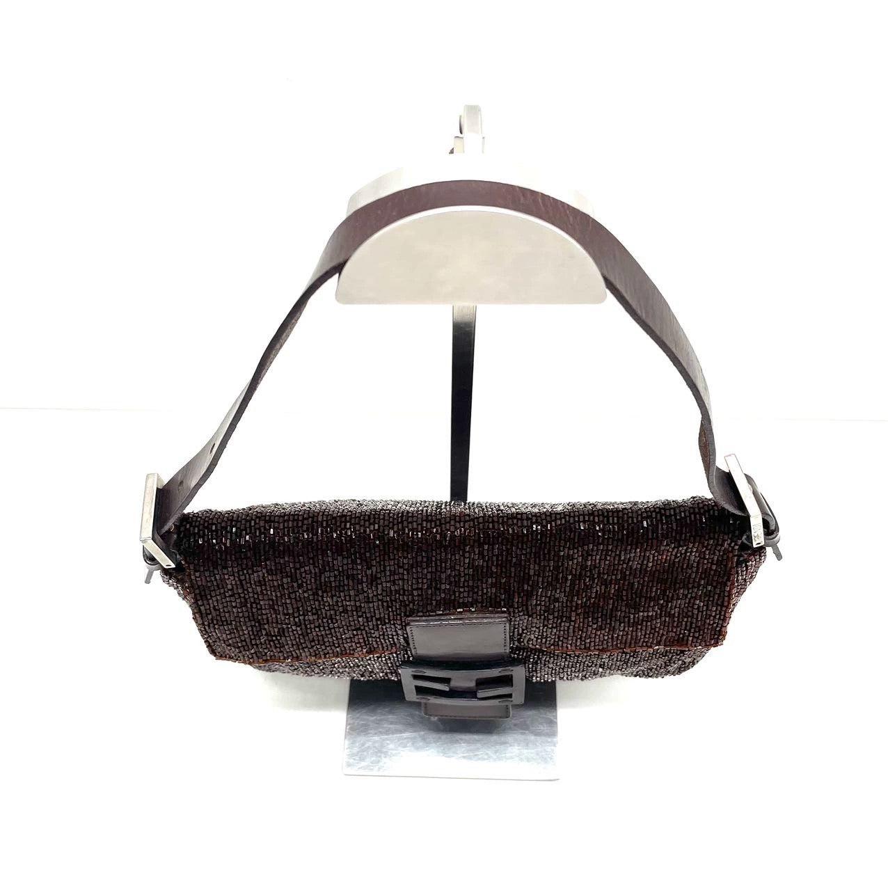 Black Fendi Baguette Vintage Dark Chocolate Brown Glitter Beads