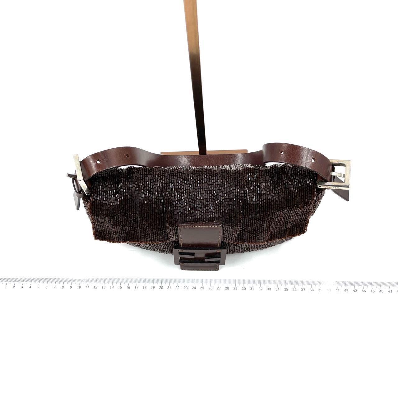 Black Fendi Baguette Vintage Dark Chocolate Brown Glitter Beads