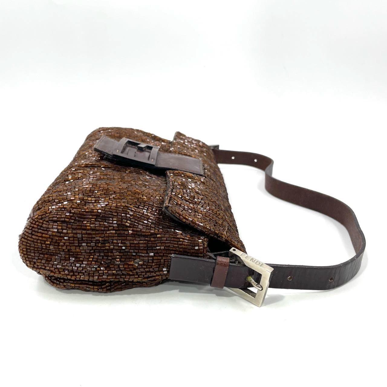 Women's Fendi Baguette Vintage Dark Chocolate Brown Glitter Beads For Sale