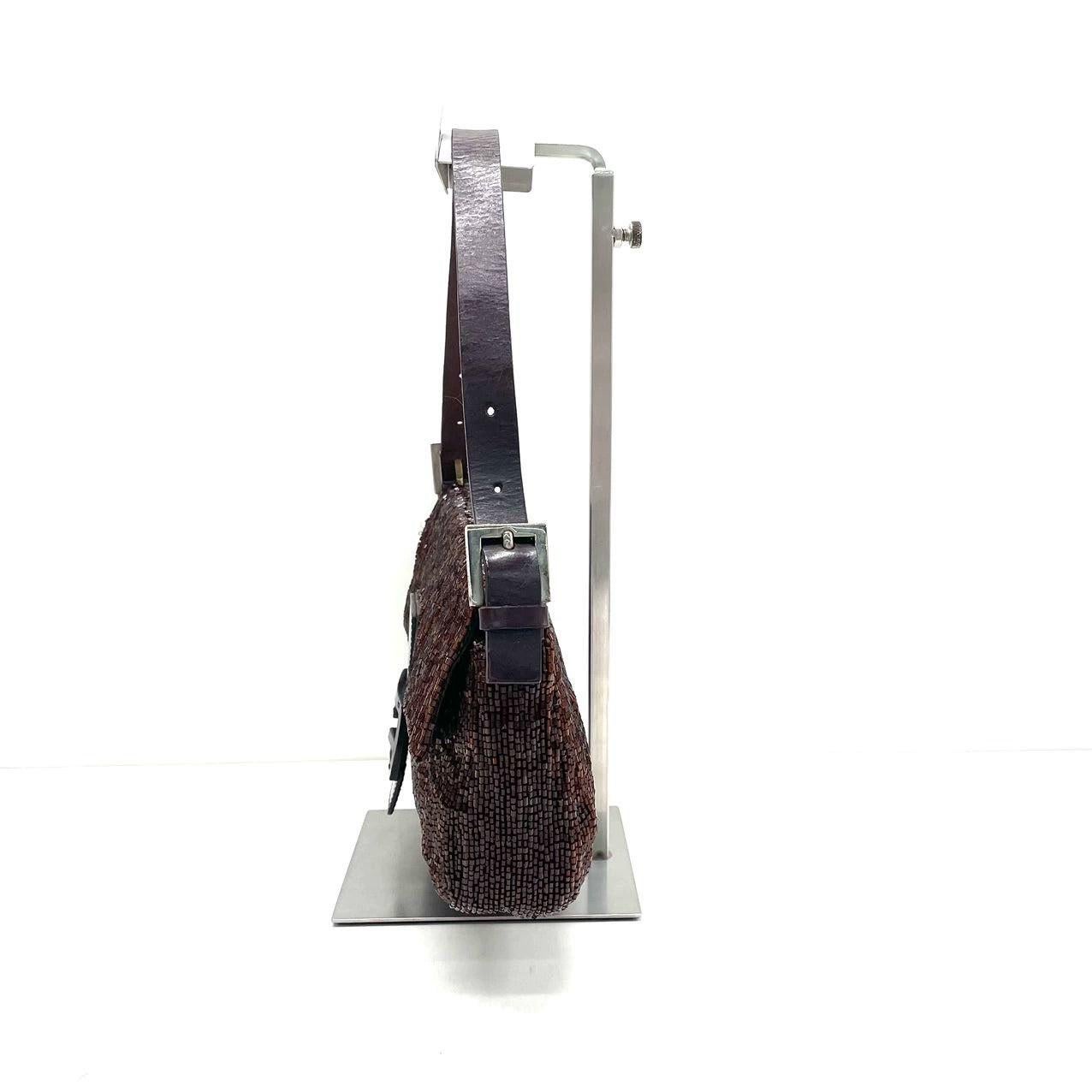Women's Fendi Baguette Vintage Dark Chocolate Brown Glitter Beads
