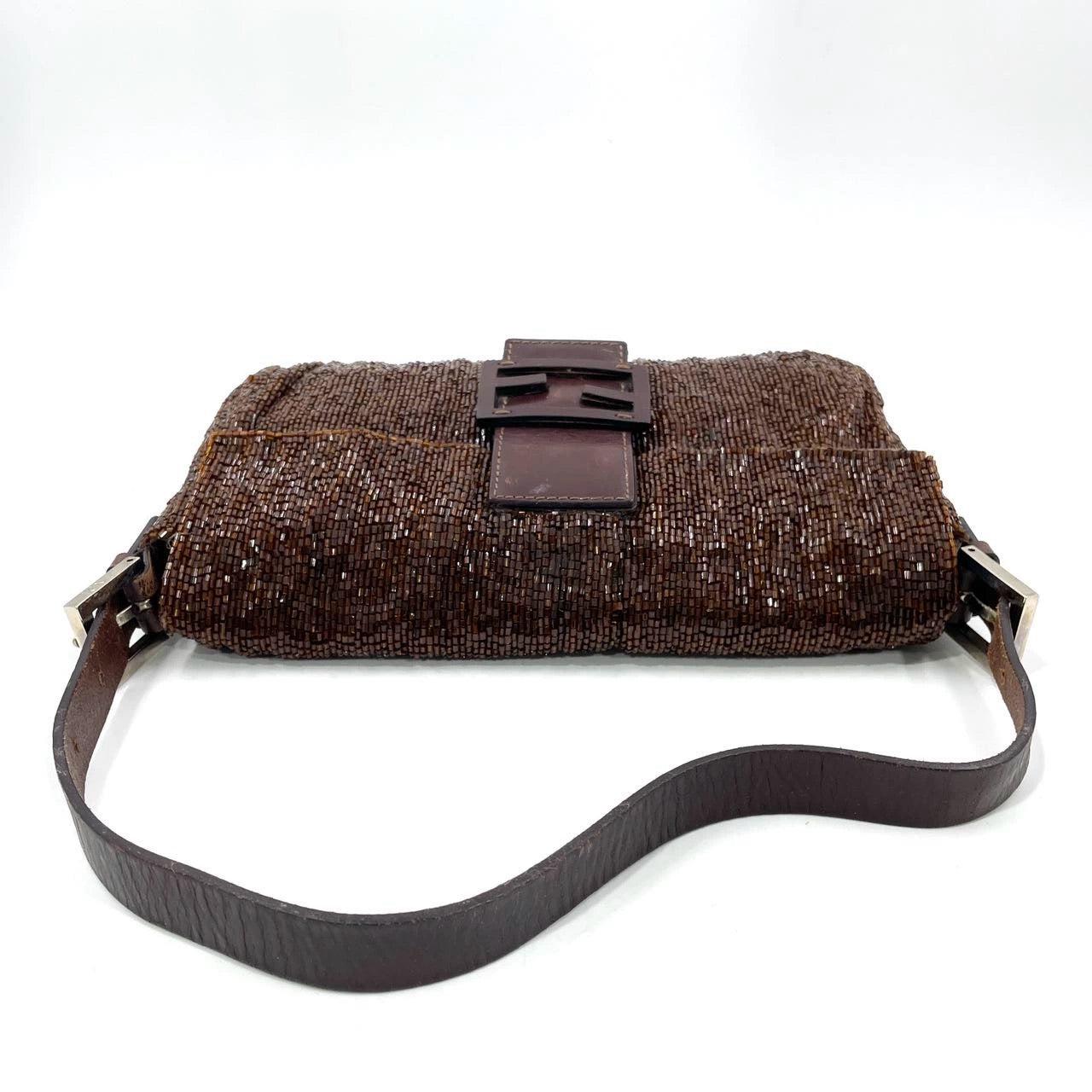 Fendi Baguette Vintage Dark Chocolate Brown Glitter Beads For Sale 1