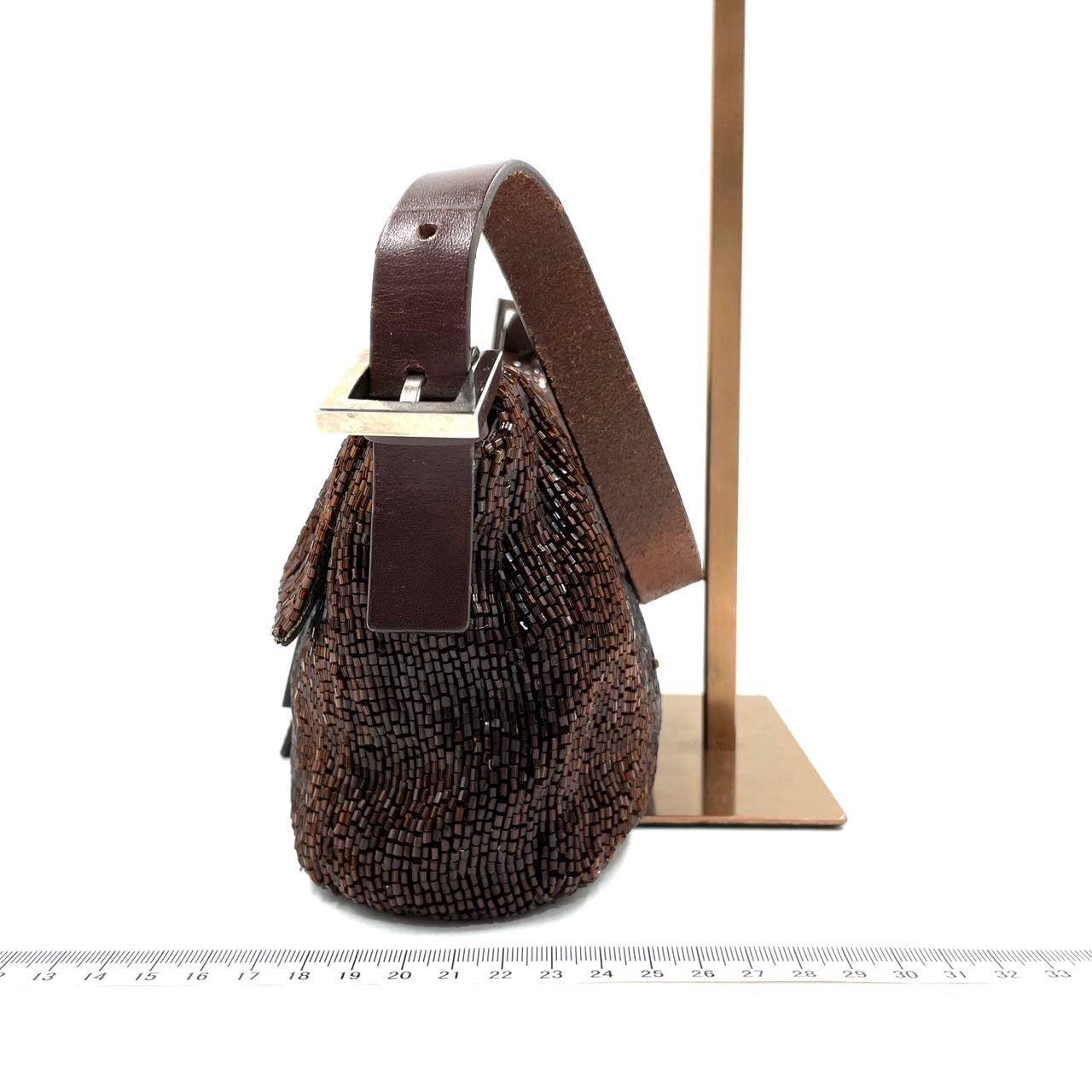 Fendi Baguette Vintage Dark Chocolate Brown Glitter Beads 1