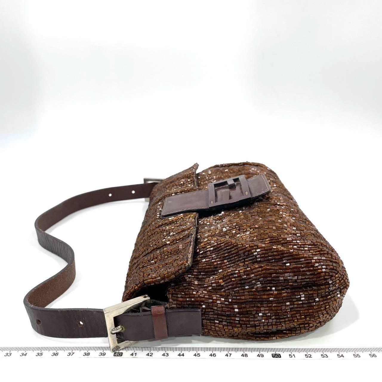 Fendi Baguette Vintage Dark Chocolate Brown Glitter Beads For Sale 2