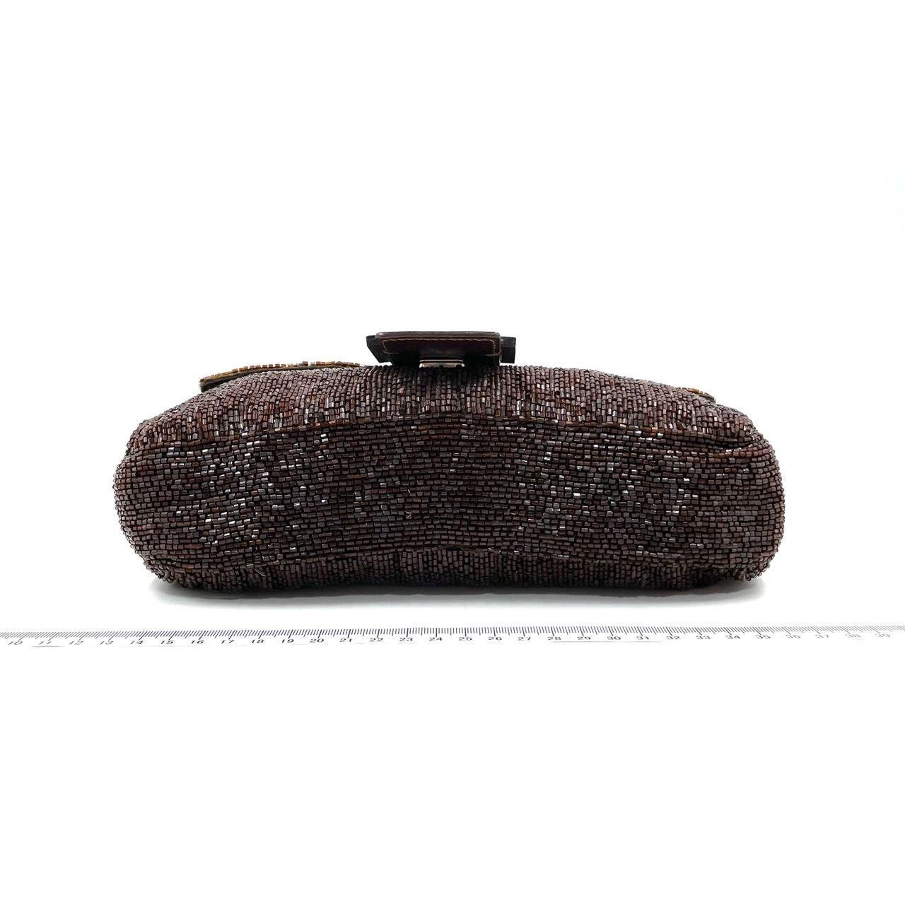 Fendi Baguette Vintage Dark Chocolate Brown Glitter Beads 2