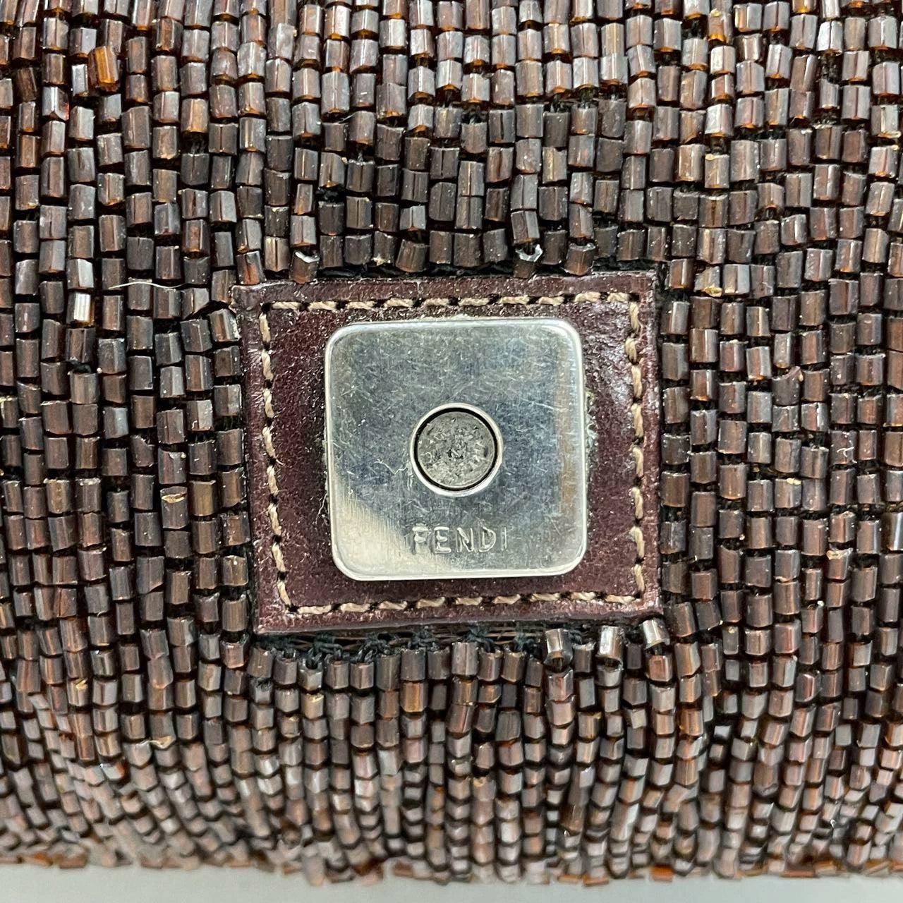 Fendi Baguette Vintage Dark Chocolate Brown Glitter Beads 3