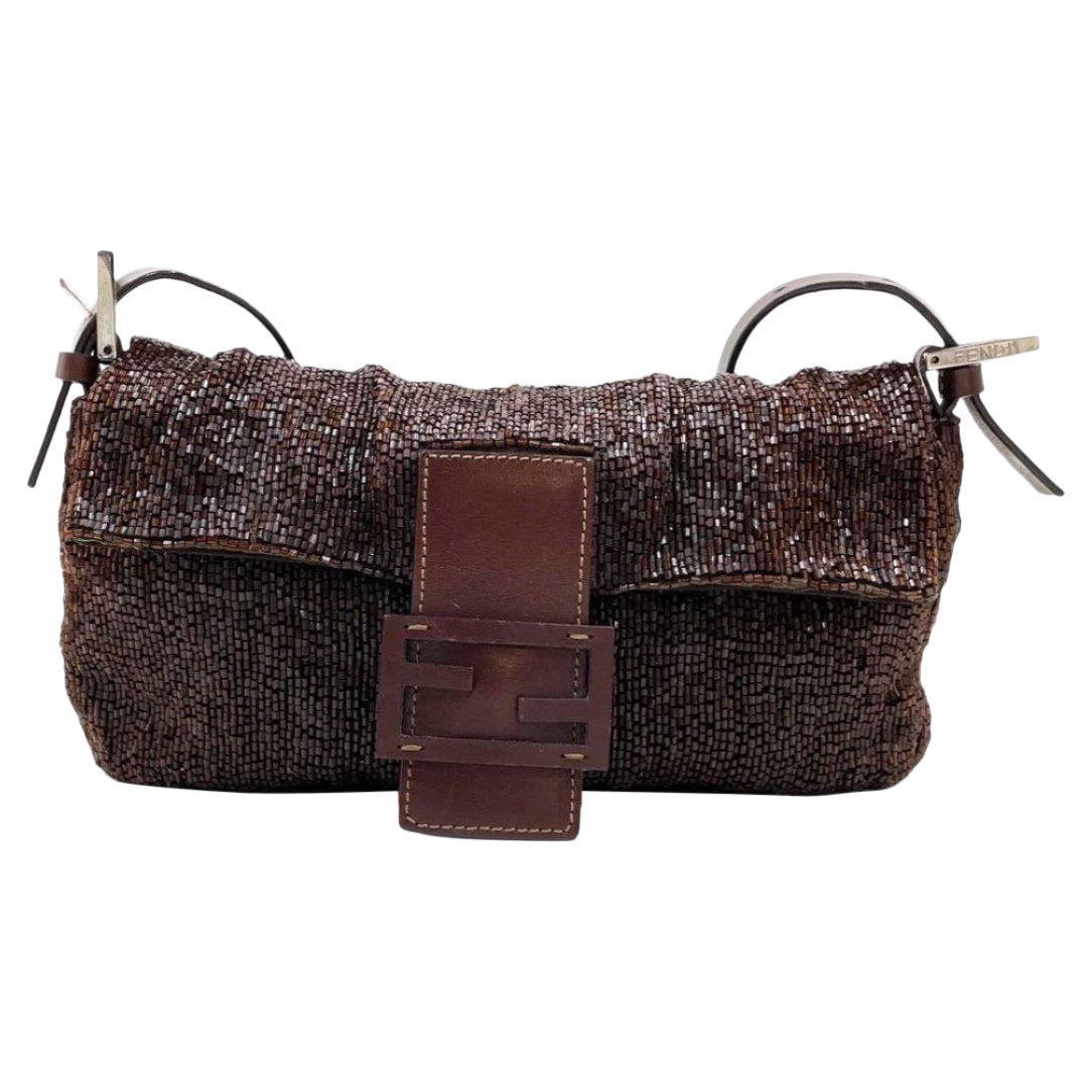 Fendi Baguette Vintage Dark Chocolate Brown Glitter Beads