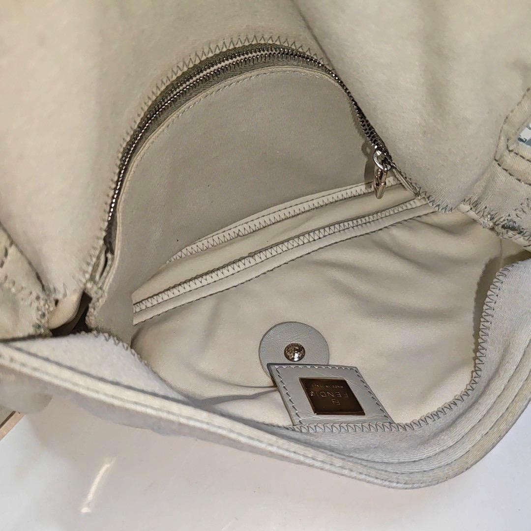 FENDI Baguette Vintage Pale Grey Cloth Pink Buckle For Sale 14
