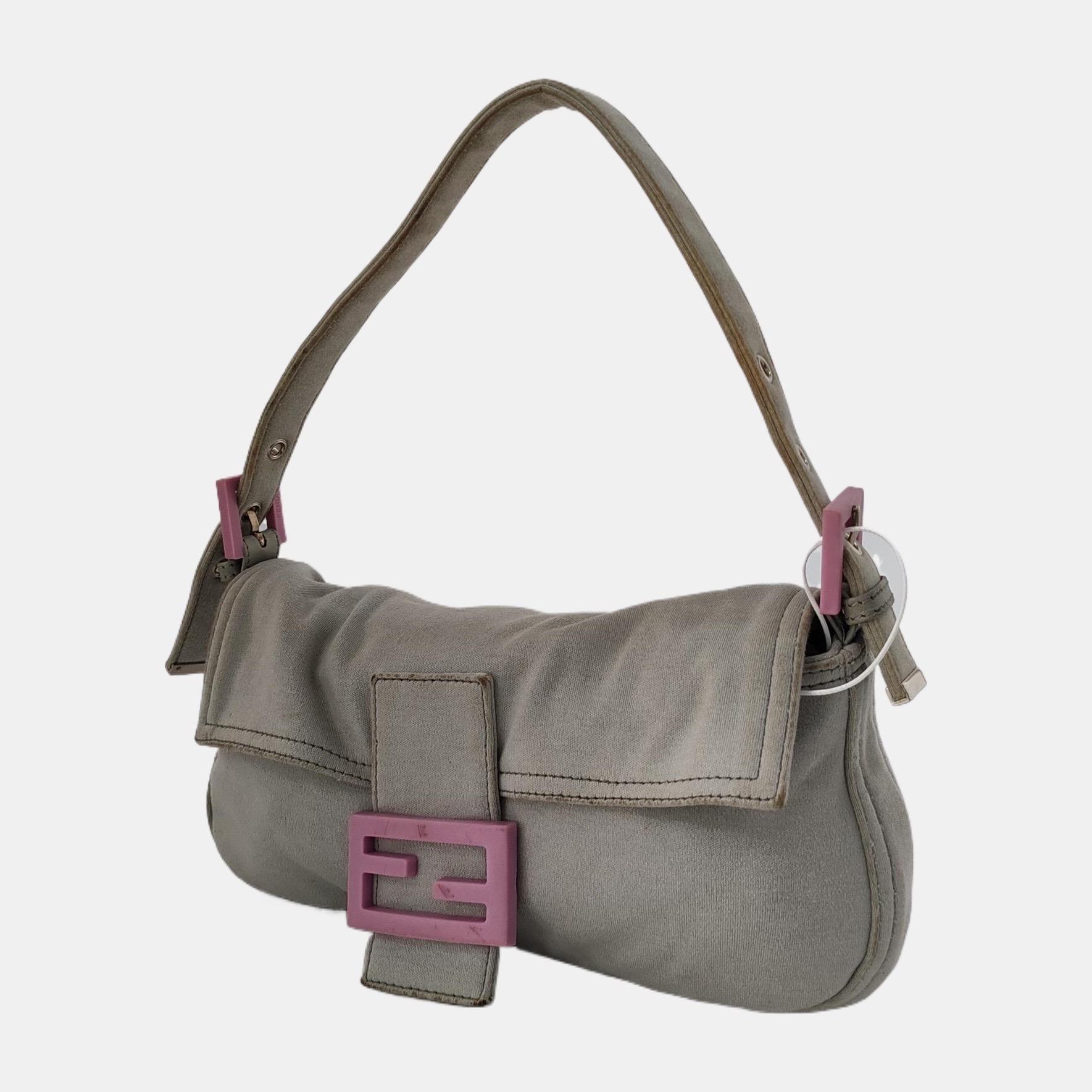 Women's FENDI Baguette Vintage Pale Grey Cloth Pink Buckle For Sale