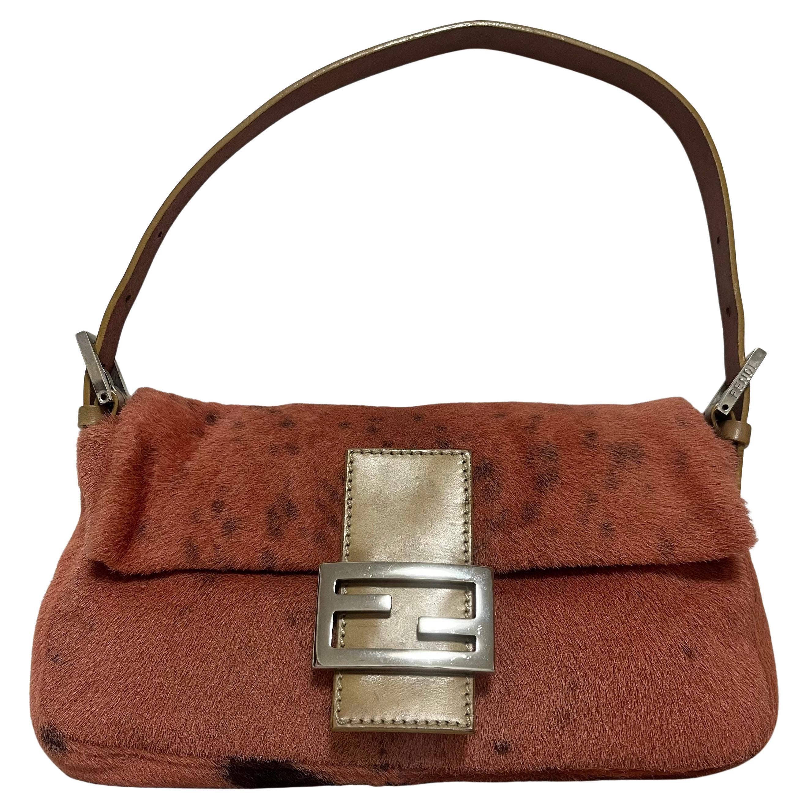 Fendi Baguette Vintage Pony Hair Coral Pink Animal Print