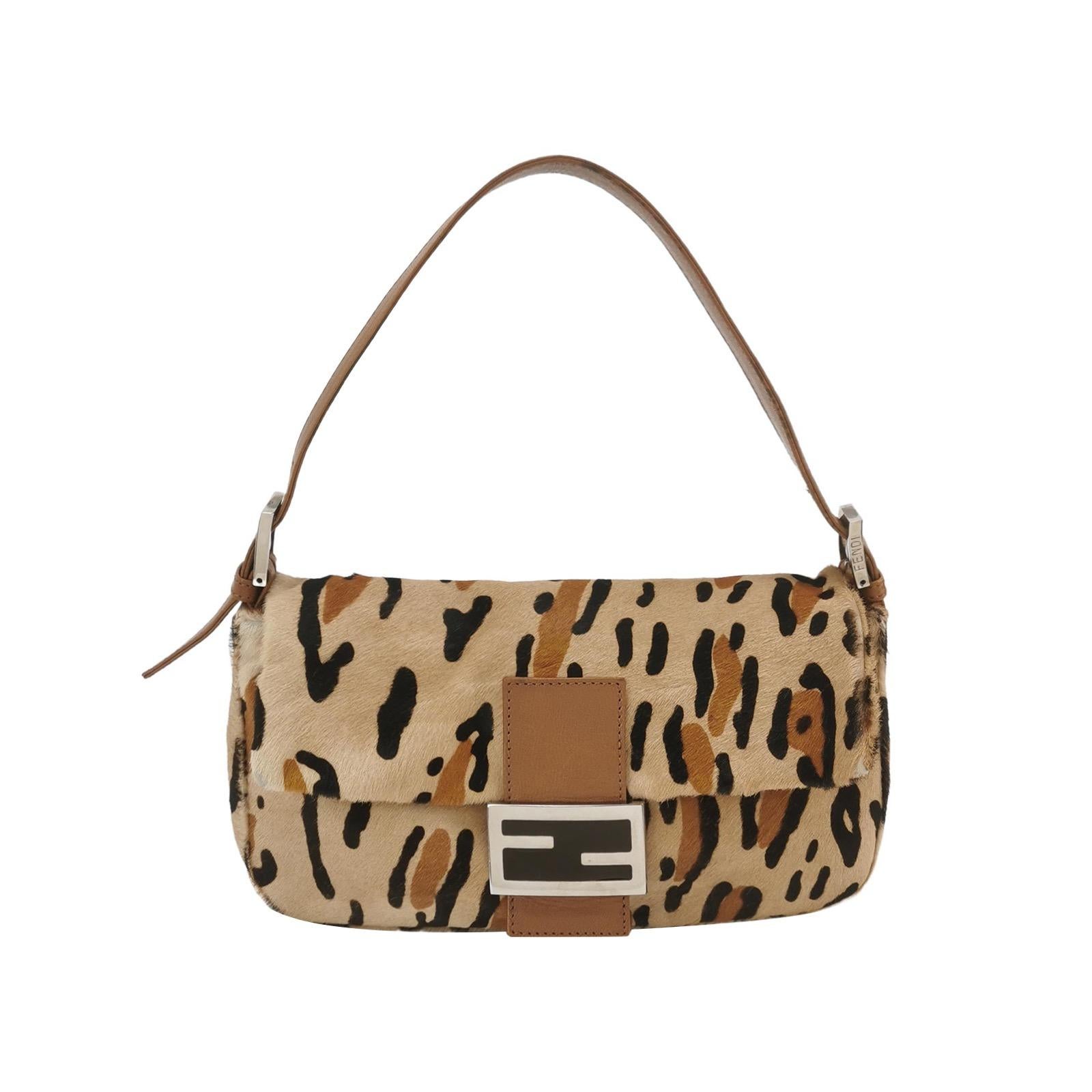 Fendi Baguette Vintage Pony hair in leopard print Brown