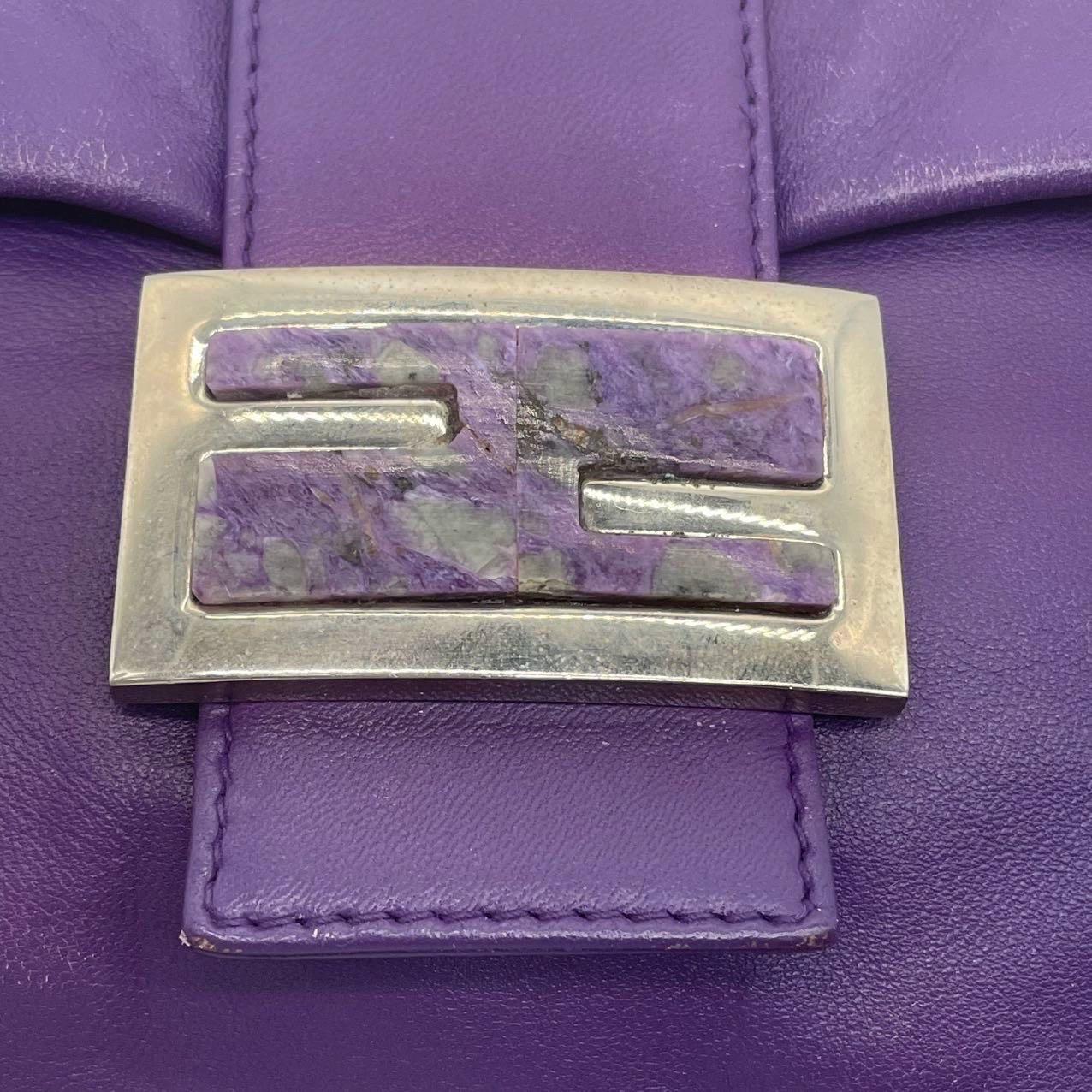 Fendi Baguette Vintage Purple Lambskin Leather Shoulder Bag Silver Hardware im Angebot 8