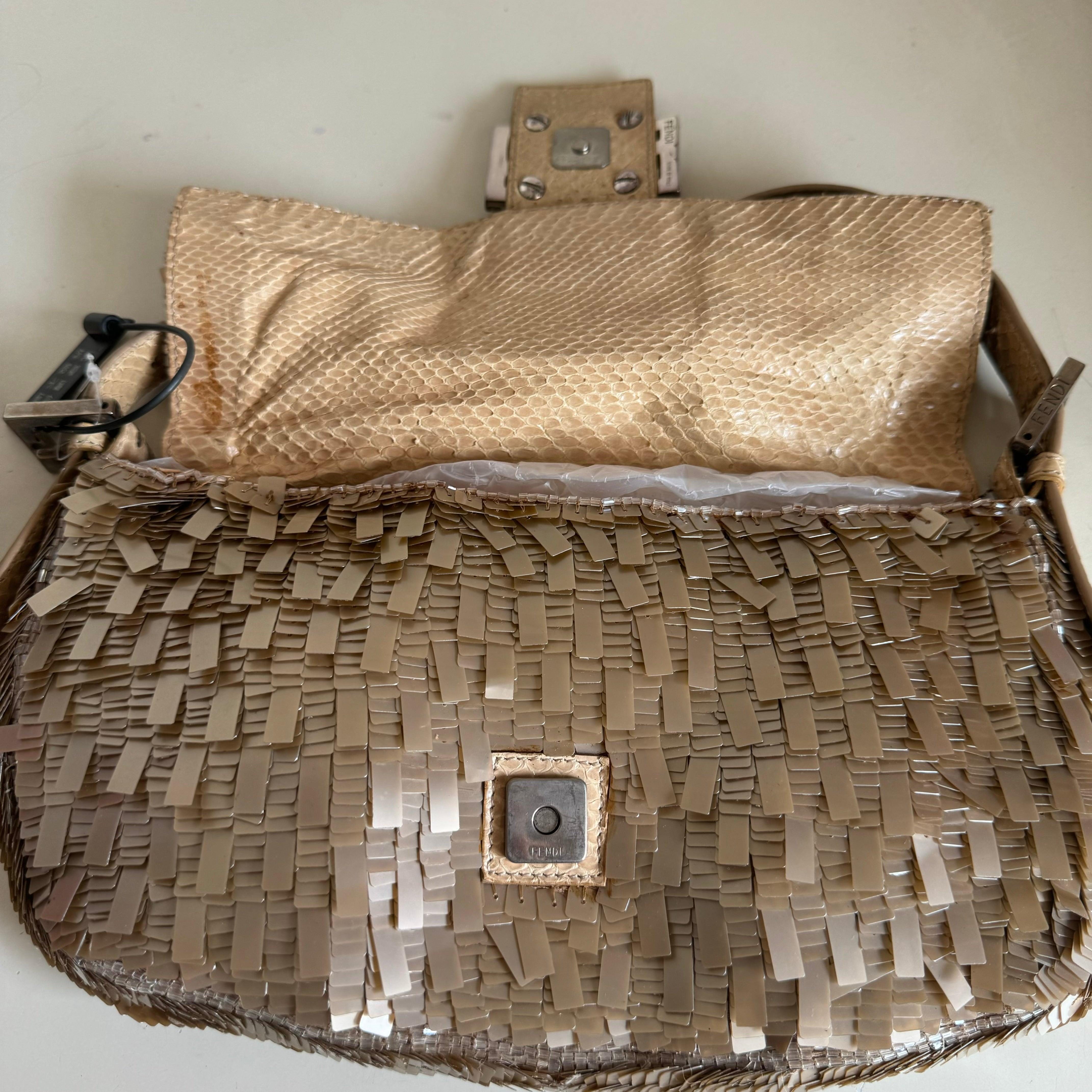 Fendi Baguette Vintage Rare Collectible Gold Sequins and Python leather 13