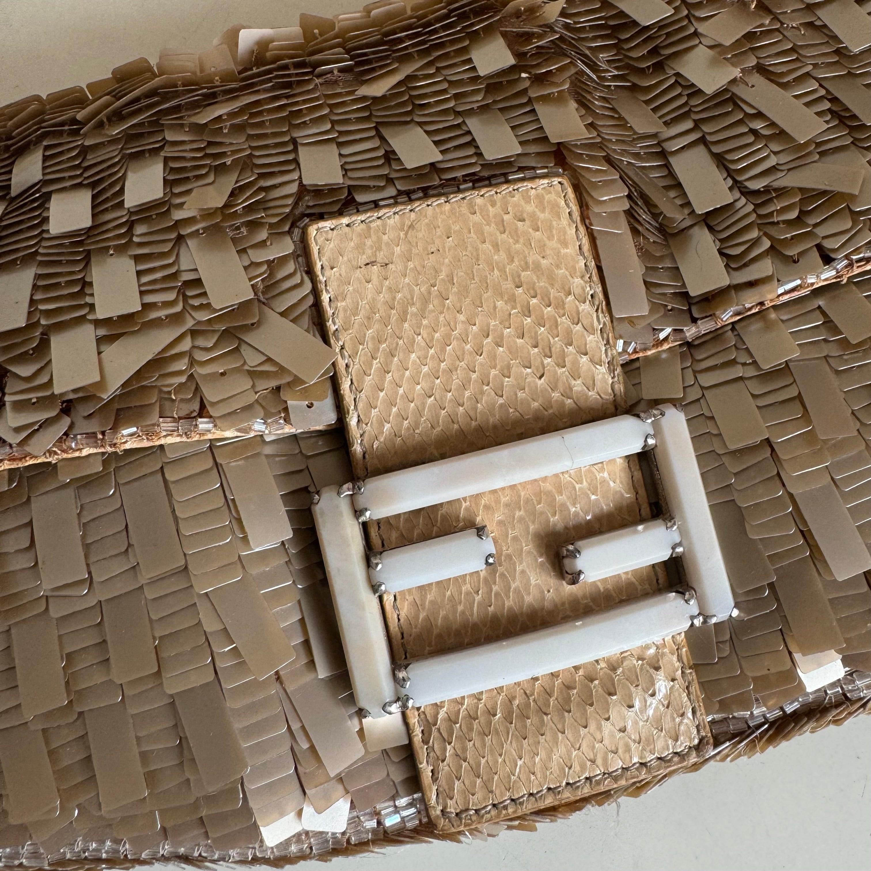 Fendi Baguette Vintage Rare Collectible Gold Sequins and Python leather 1