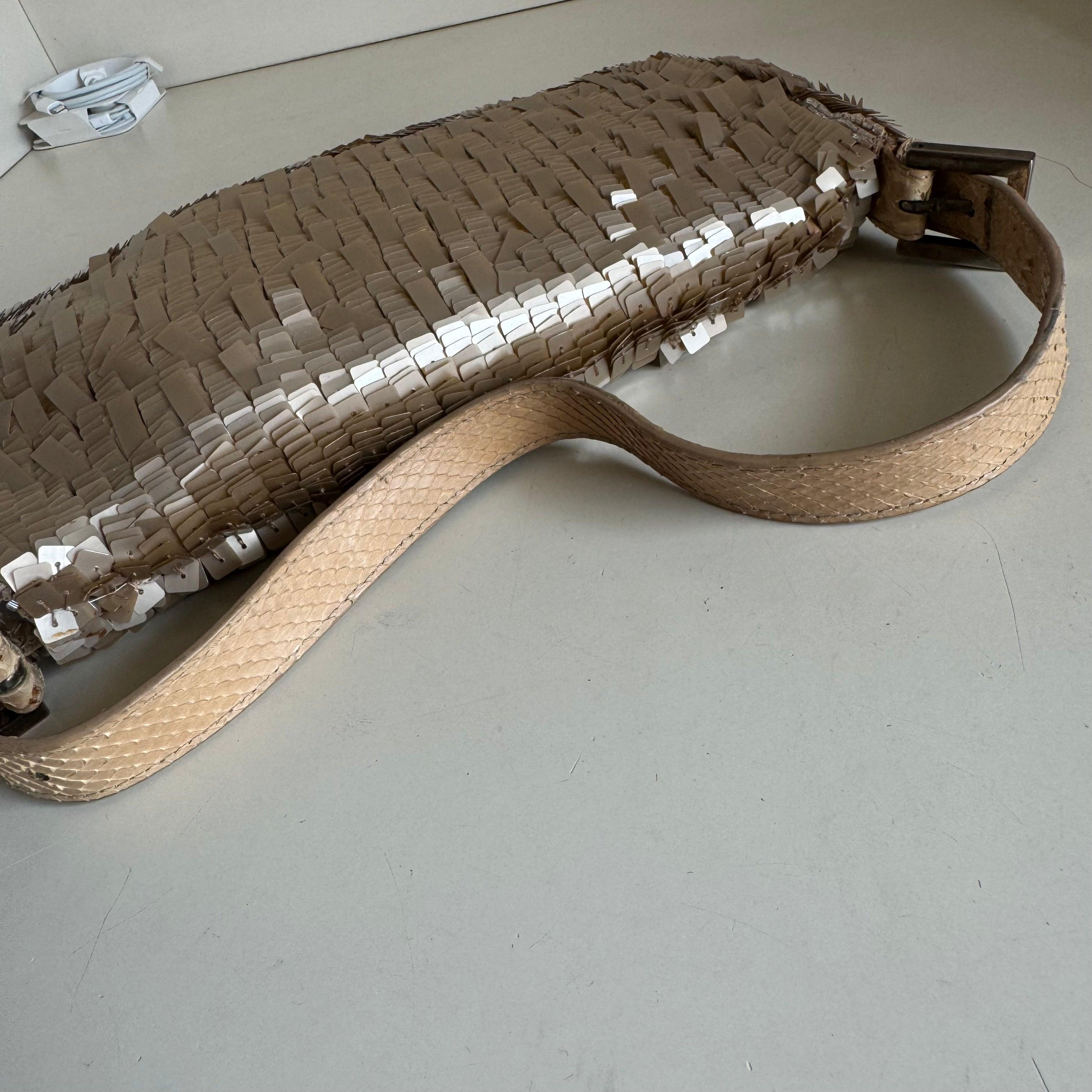 Fendi Baguette Vintage Rare Collectible Gold Sequins and Python leather 2