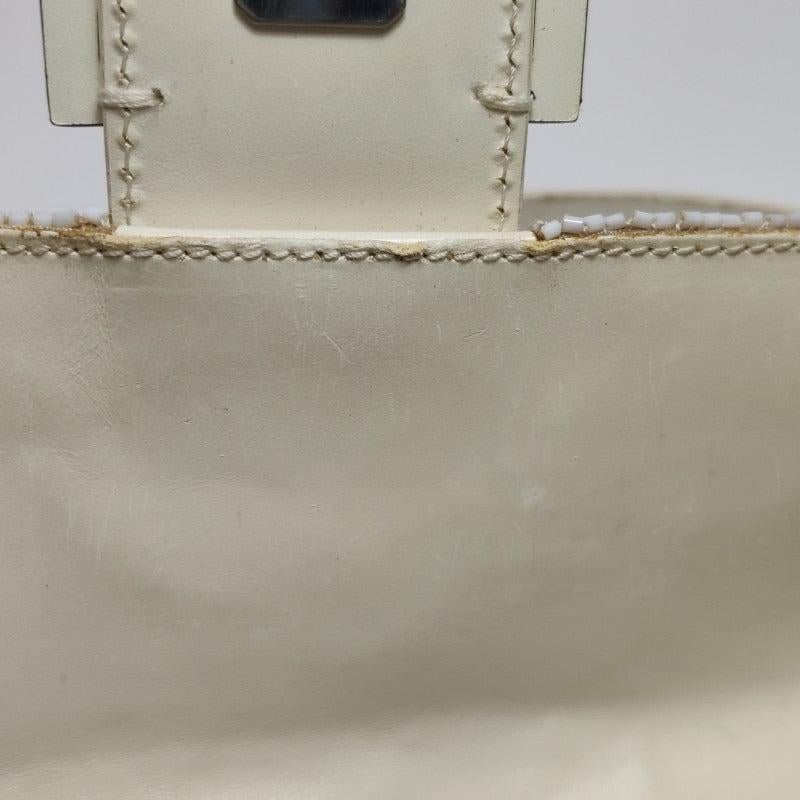 Fendi Baguette Vintage White Glitter Beads Brown Leather 6