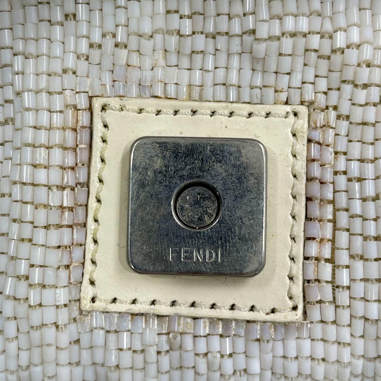 Fendi Baguette Vintage White Glitter Beads Brown Leather 7