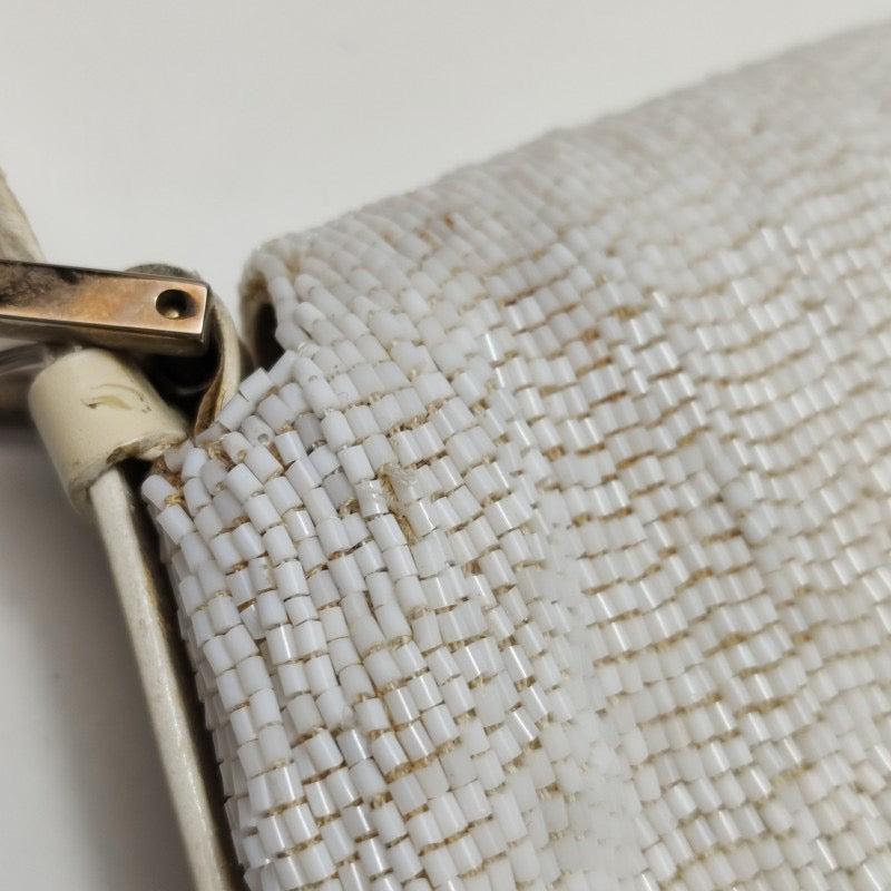 Fendi Baguette Vintage White Glitter Beads Brown Leather 7