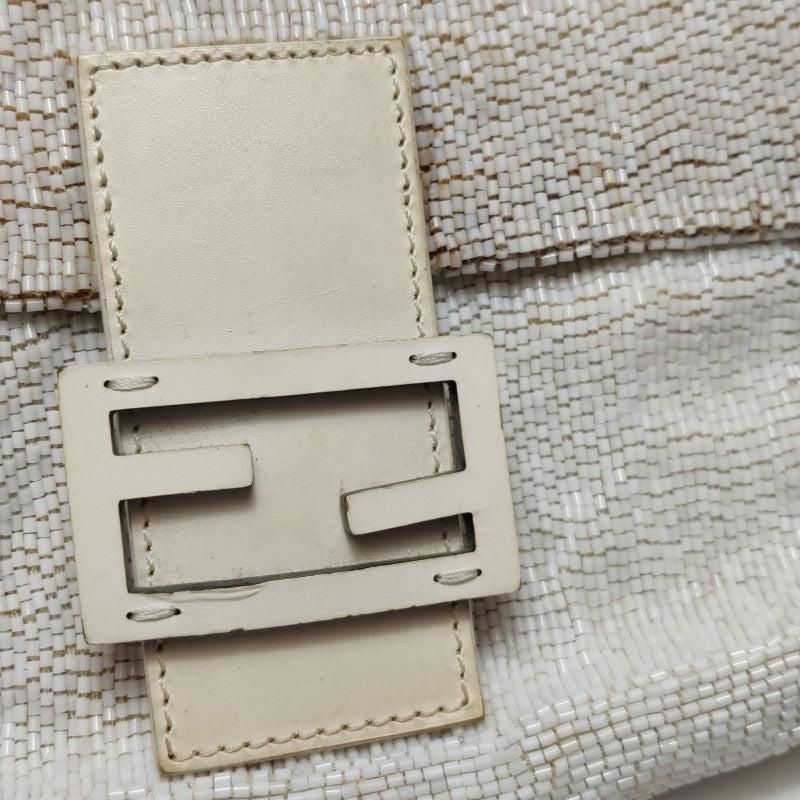 Fendi Baguette Vintage White Glitter Beads Brown Leather 8