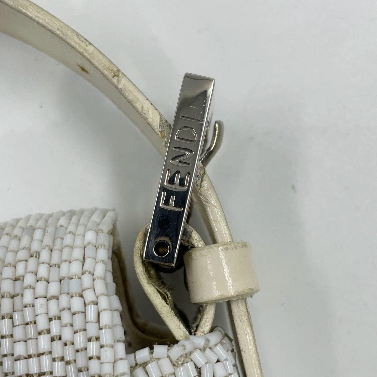 Fendi Baguette Vintage White Glitter Beads Brown Leather 9