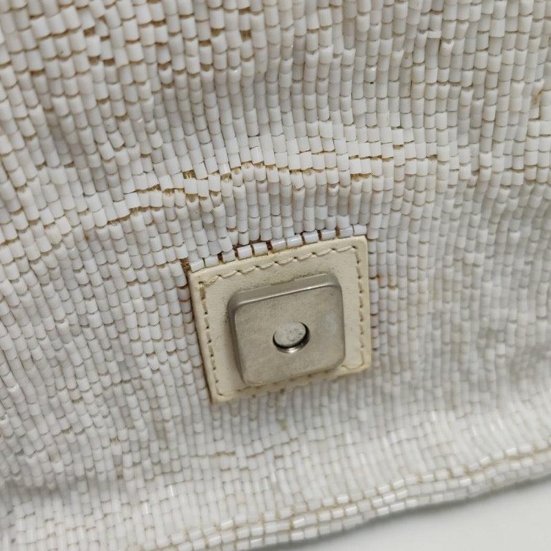 Fendi Baguette Vintage White Glitter Beads Brown Leather 9