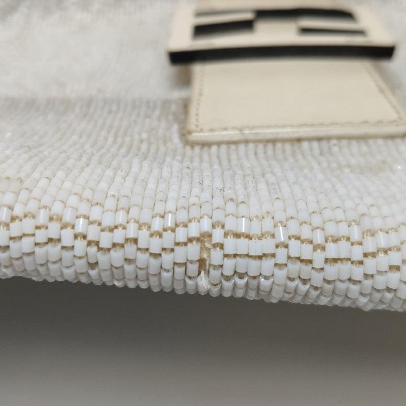 Fendi Baguette Vintage White Glitter Beads Brown Leather 10