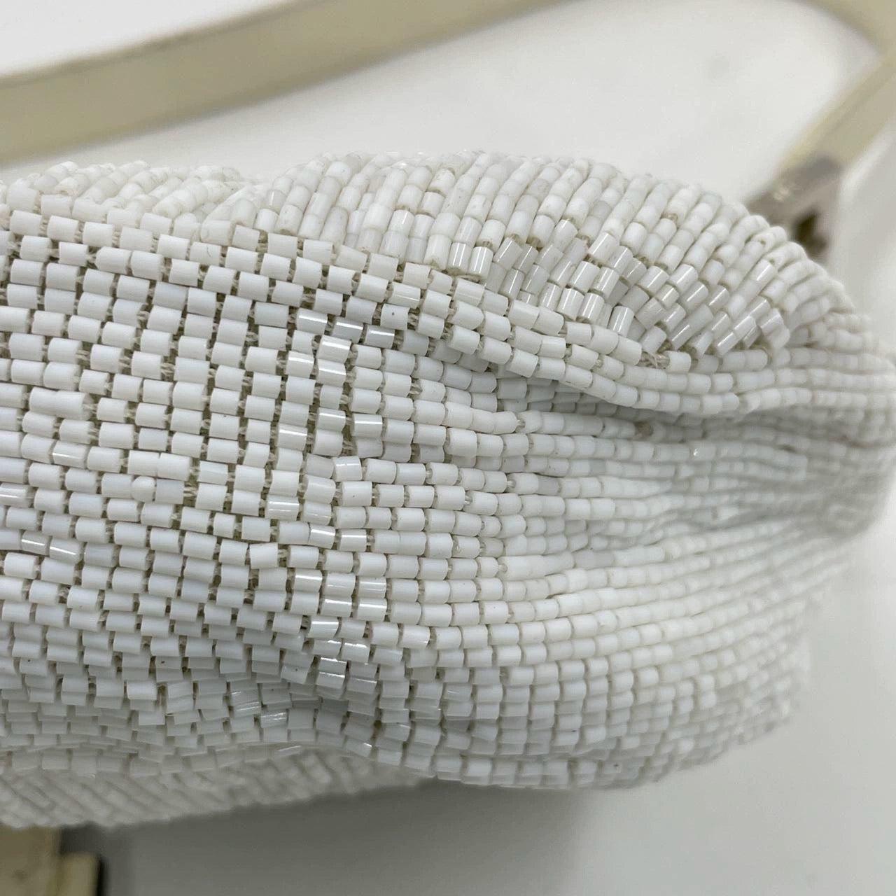 Fendi Baguette Vintage White Glitter Beads Brown Leather 11