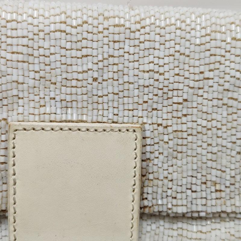 Fendi Baguette Vintage White Glitter Beads Brown Leather 11