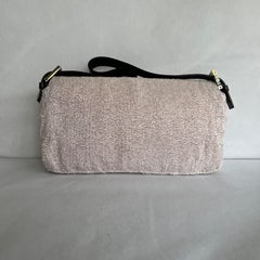 Fendi Baguette Vintage White Glitter Beads Brown Leather