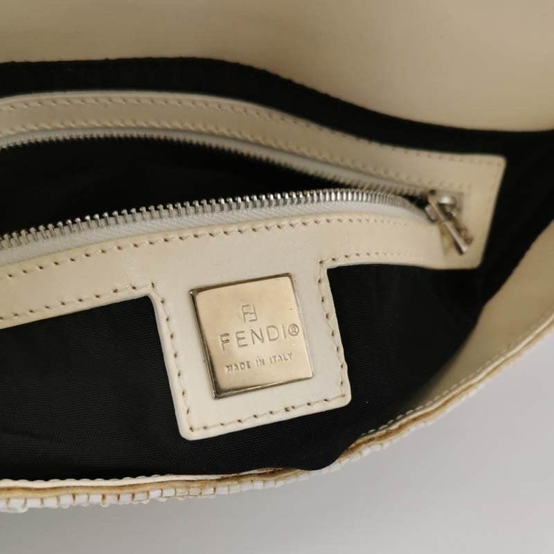 Fendi Baguette Vintage White Glitter Beads Brown Leather 1