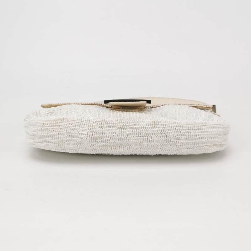 Fendi Baguette Vintage White Glitter Beads Brown Leather 3