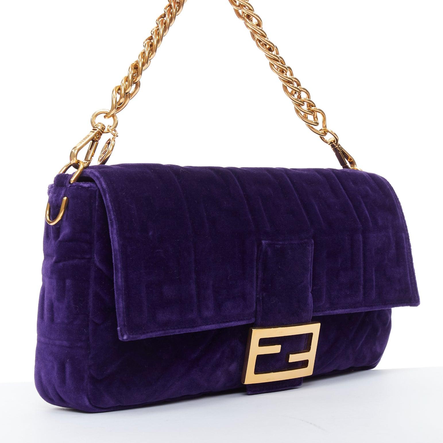 Black FENDI Baguette Viola Plus Vellto FF embossed purple velvet crossbody bag