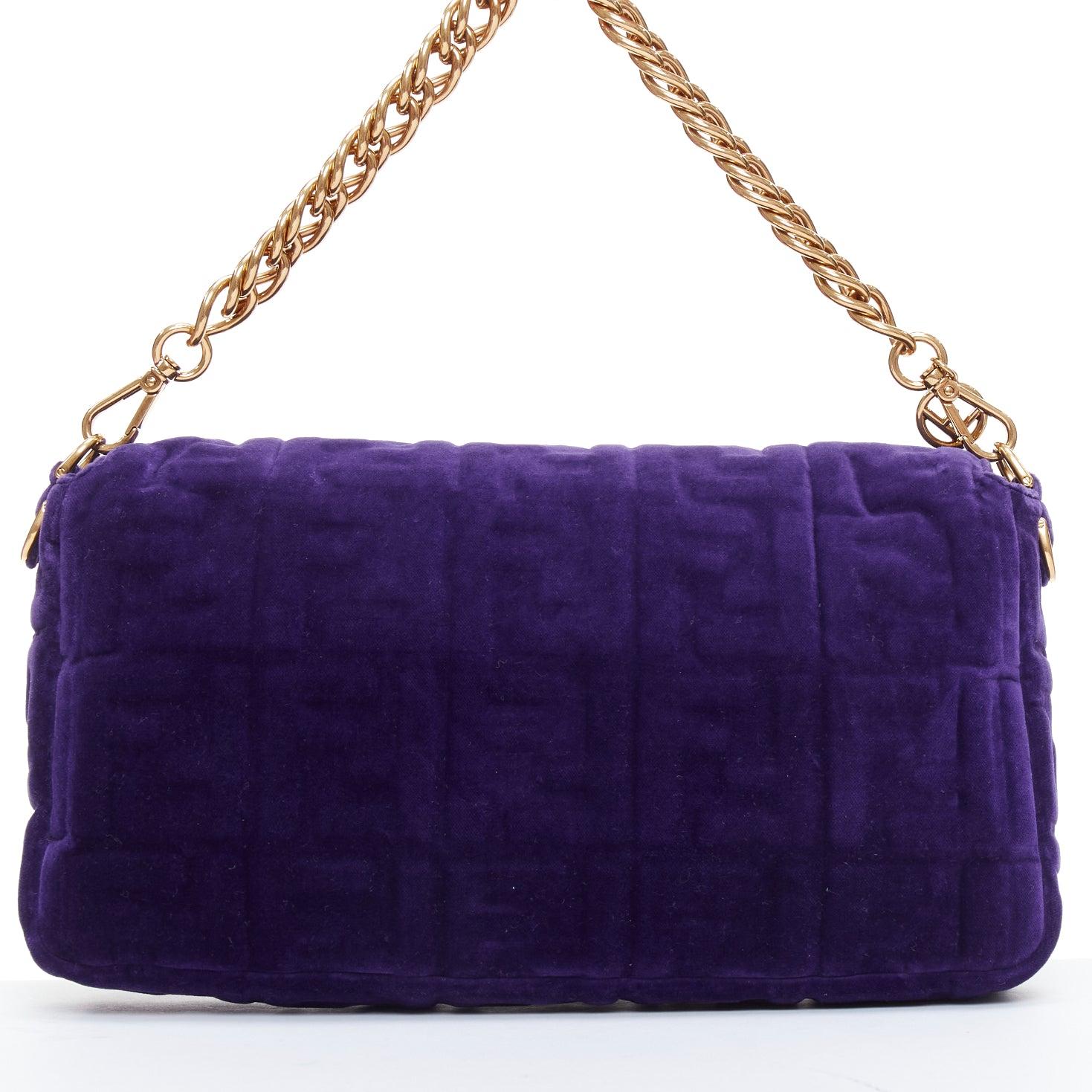 Women's FENDI Baguette Viola Plus Vellto FF embossed purple velvet crossbody bag